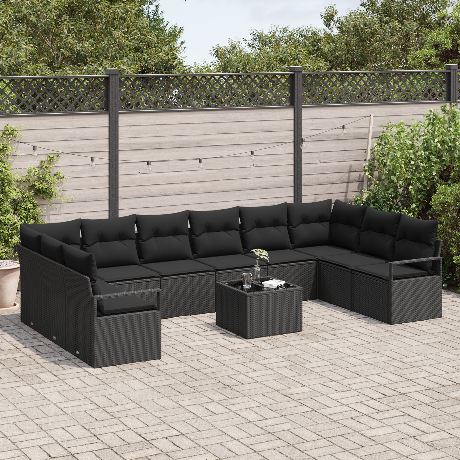 vidaXL 11-delige tuinset met kussens in beige poly rattan