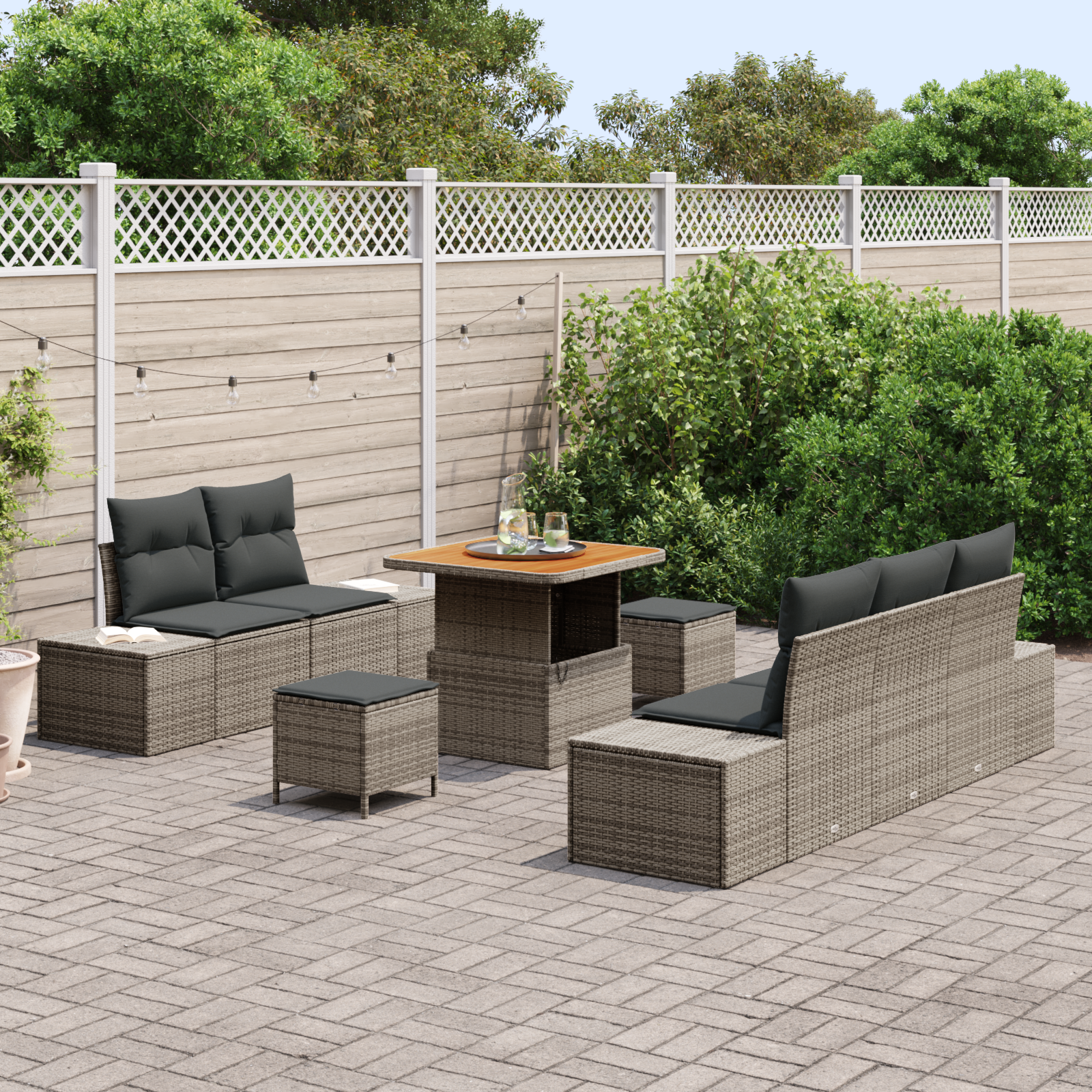 vidaXL 8-delige tuinset met kussens - grijs poly rattan acacia