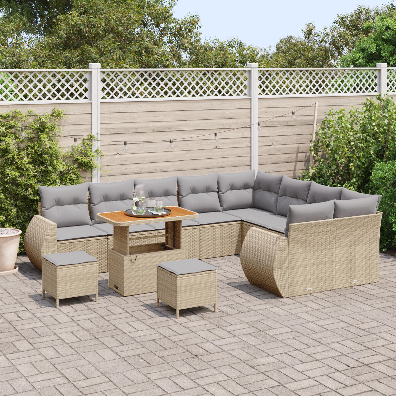 vidaXL 12-delige tuinset met kussens in beige poly rattan en acacia