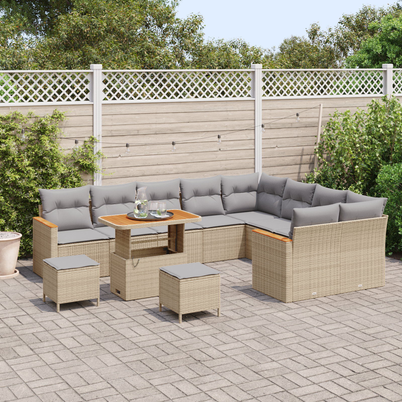 vidaXL 12-delige Tuinbankenset met kussens poly rattan acacia beige