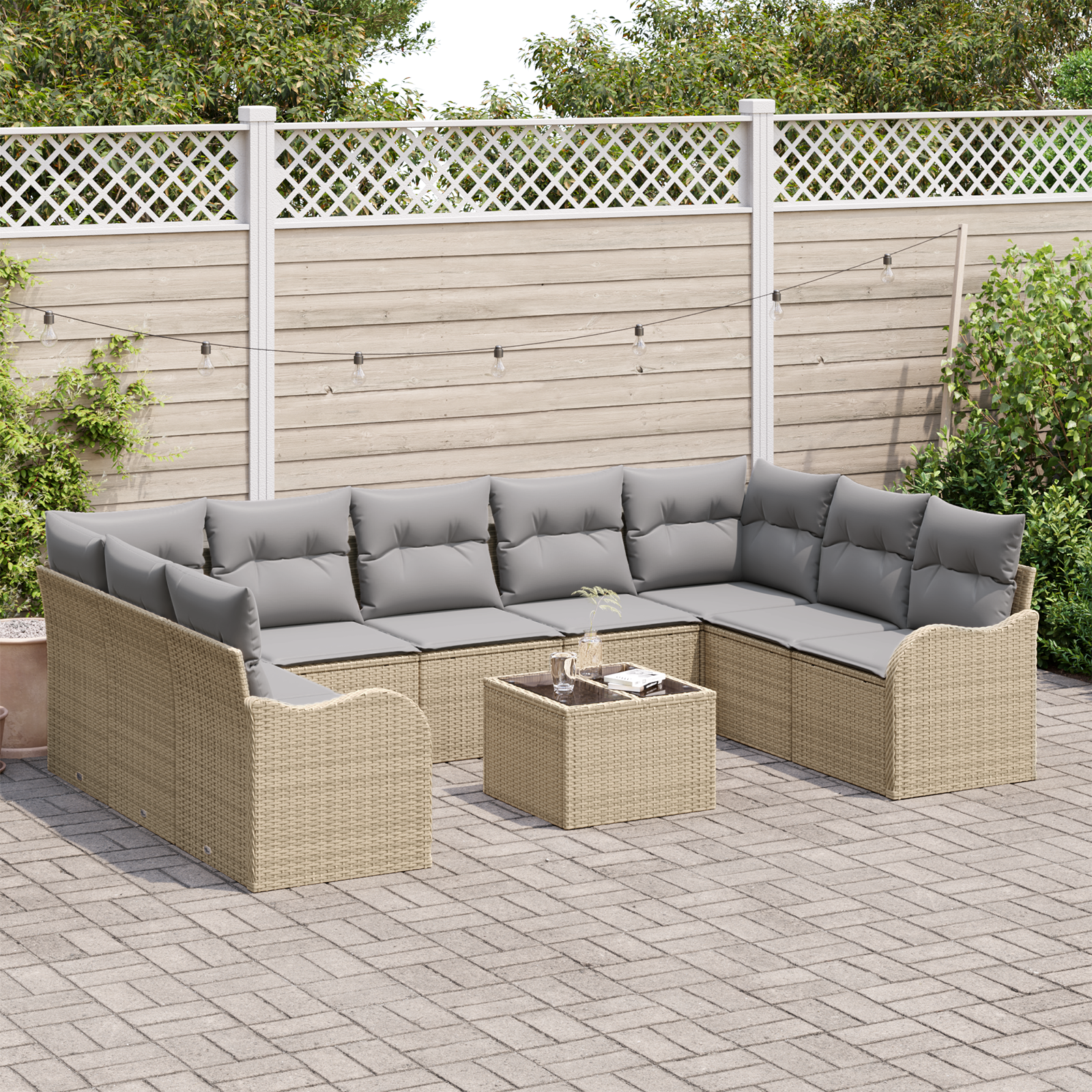 vidaXL 10-delige ligbed set met kussens zwart poly rattan