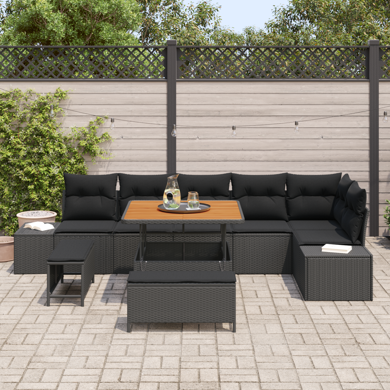 vidaXL 9-delige lounge set met kussens zwart poly rattan acacia