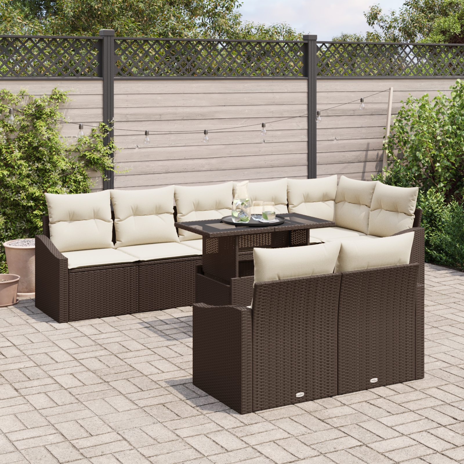 vidaXL 9-delige Tuinbankenset met kussens poly rattan bruin