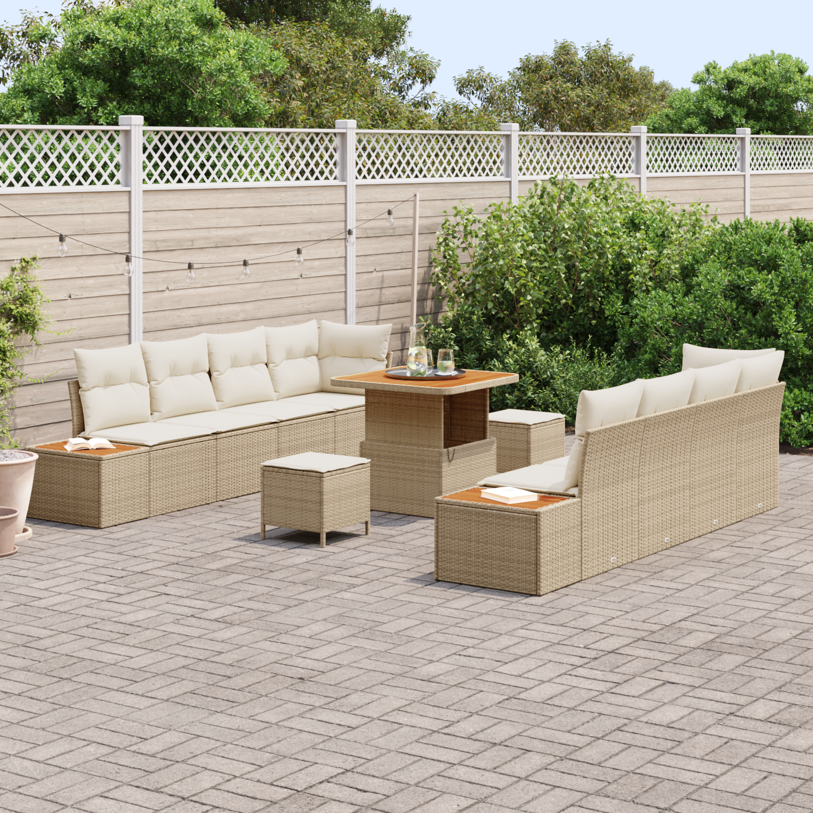 vidaXL 11-delige Tuinbankenset met kussens poly rattan acacia beige