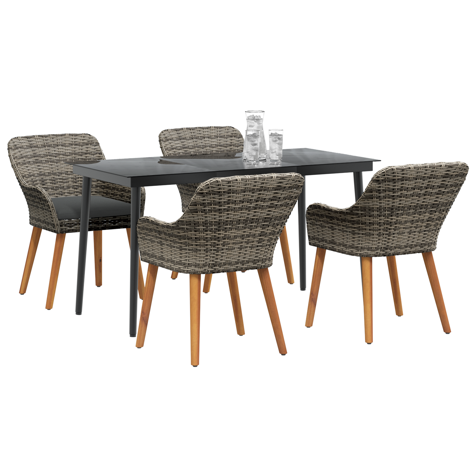 vidaXL 5-delige tuin eetset in grijs poly rattan