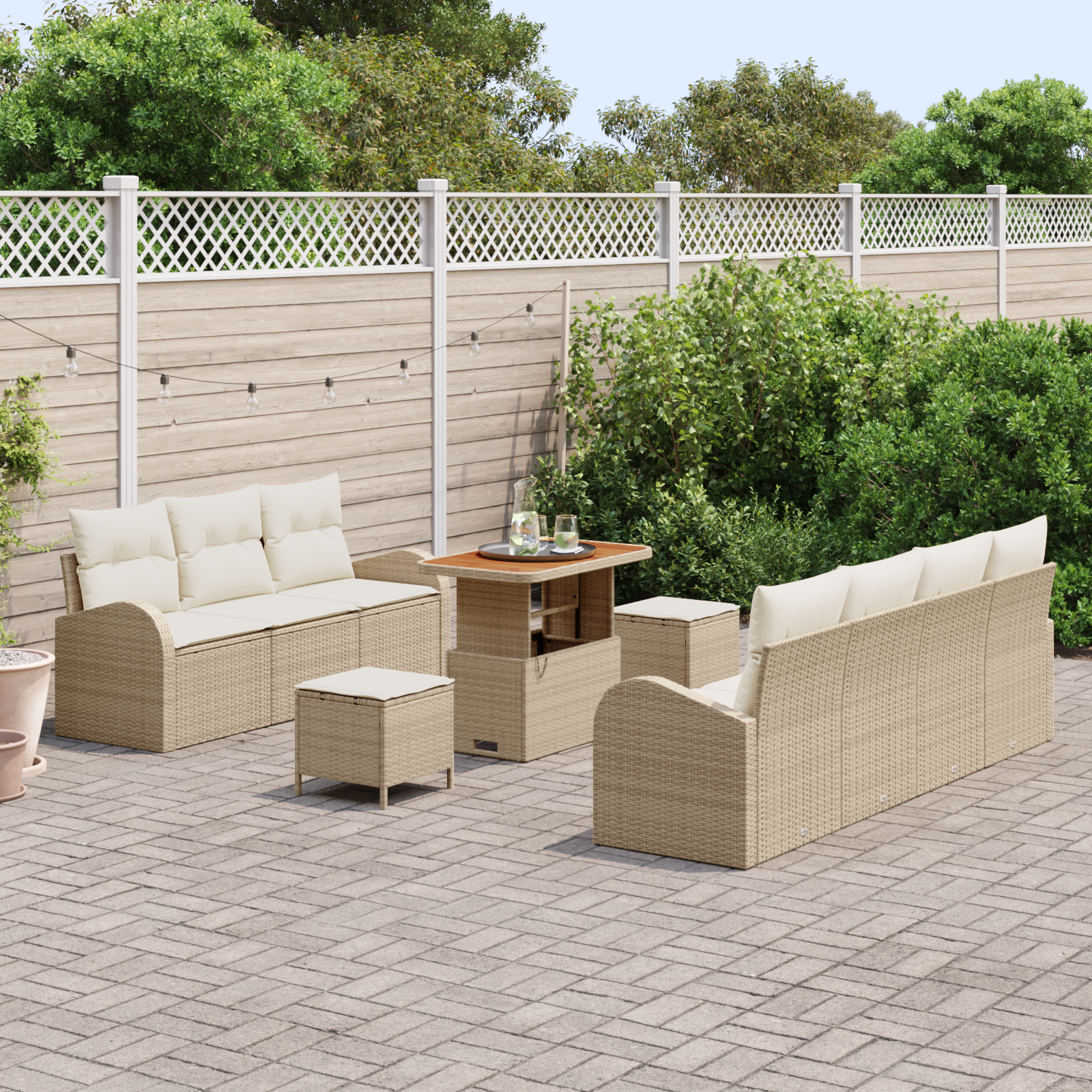 vidaXL 10-delige tuinsofaset met kussens - Beige Poly Rattan Acacia