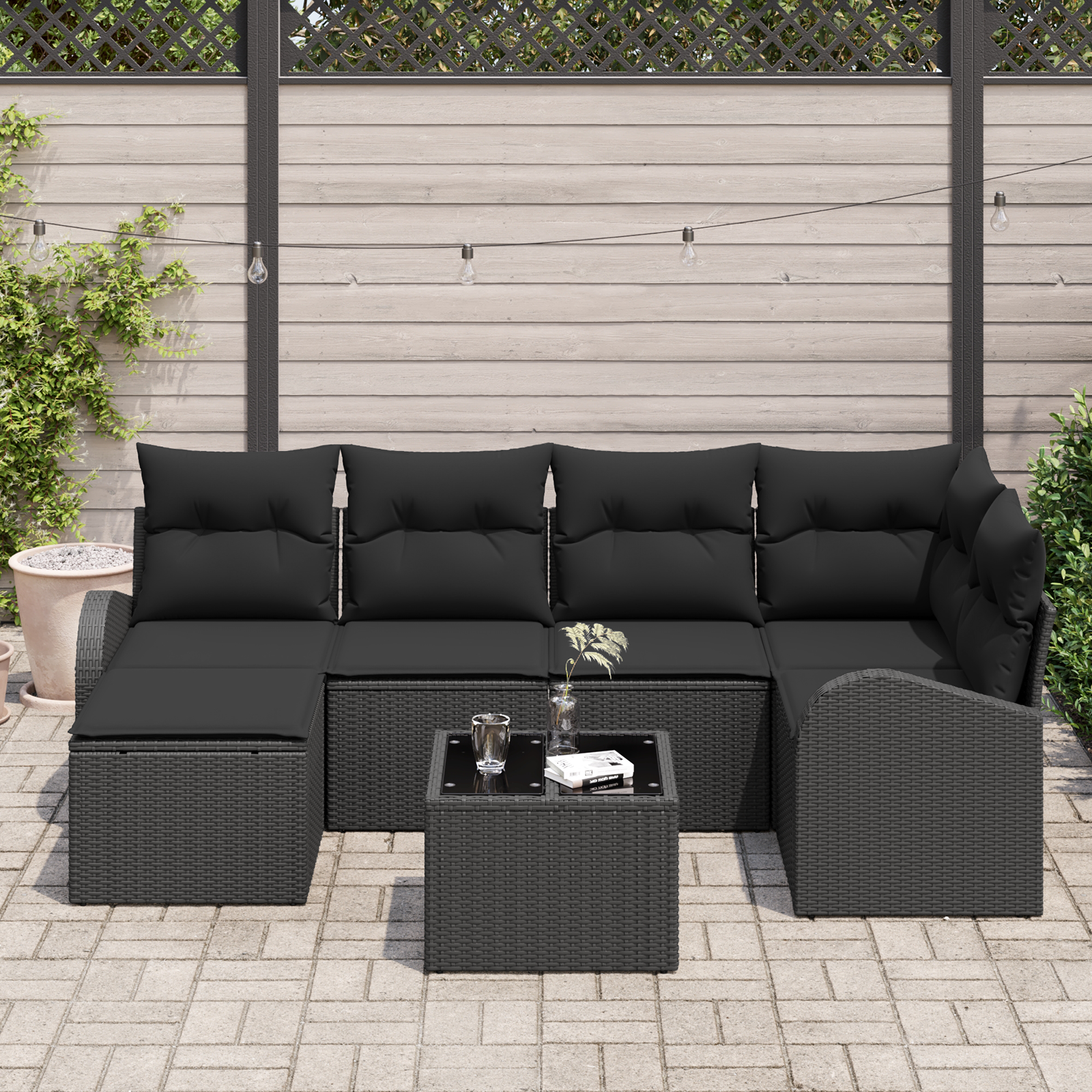 vidaXL 7-delige ligbed set met kussens beige poly rattan