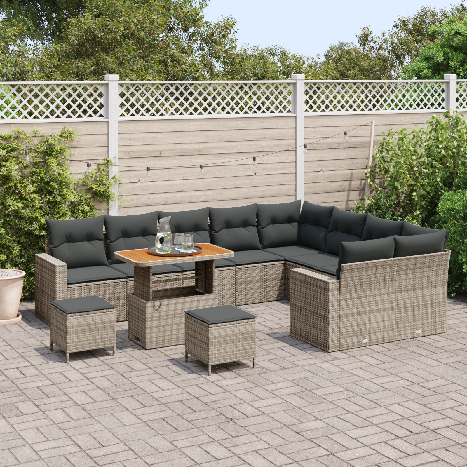 vidaXL 12-delige Tuinbankenset met kussens poly rattan acacia grijs