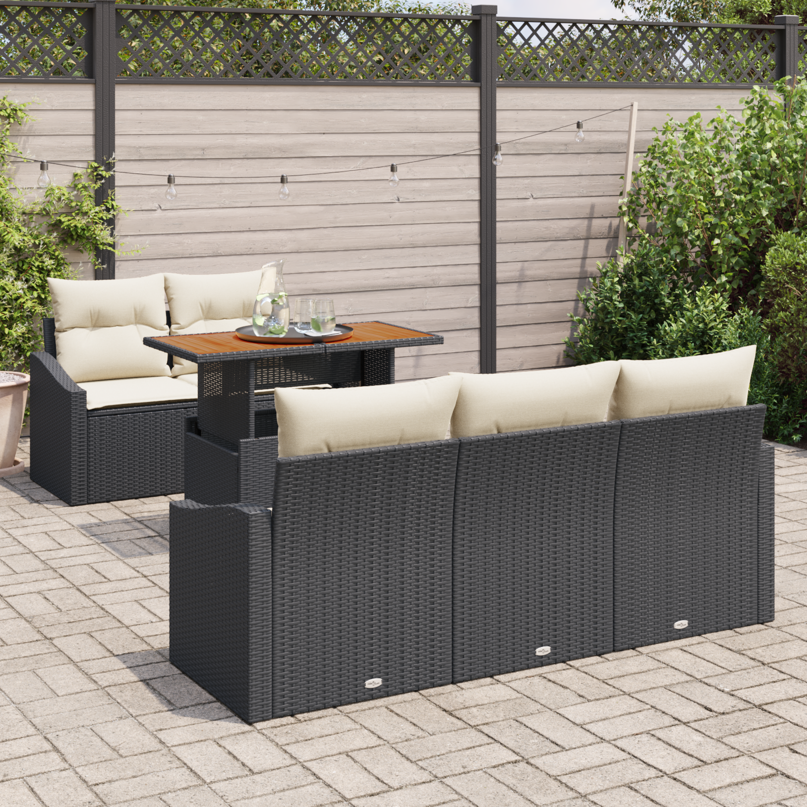 vidaXL 6-delige Tuinset met kussens poly rattan acaciahout zwart