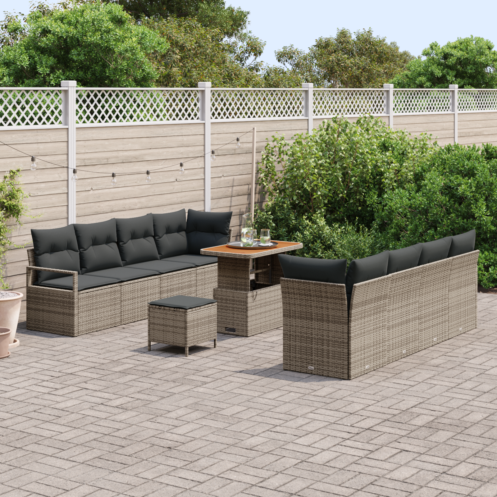 vidaXL 11-delige tuinset met kussens in grijs poly rattan en acacia