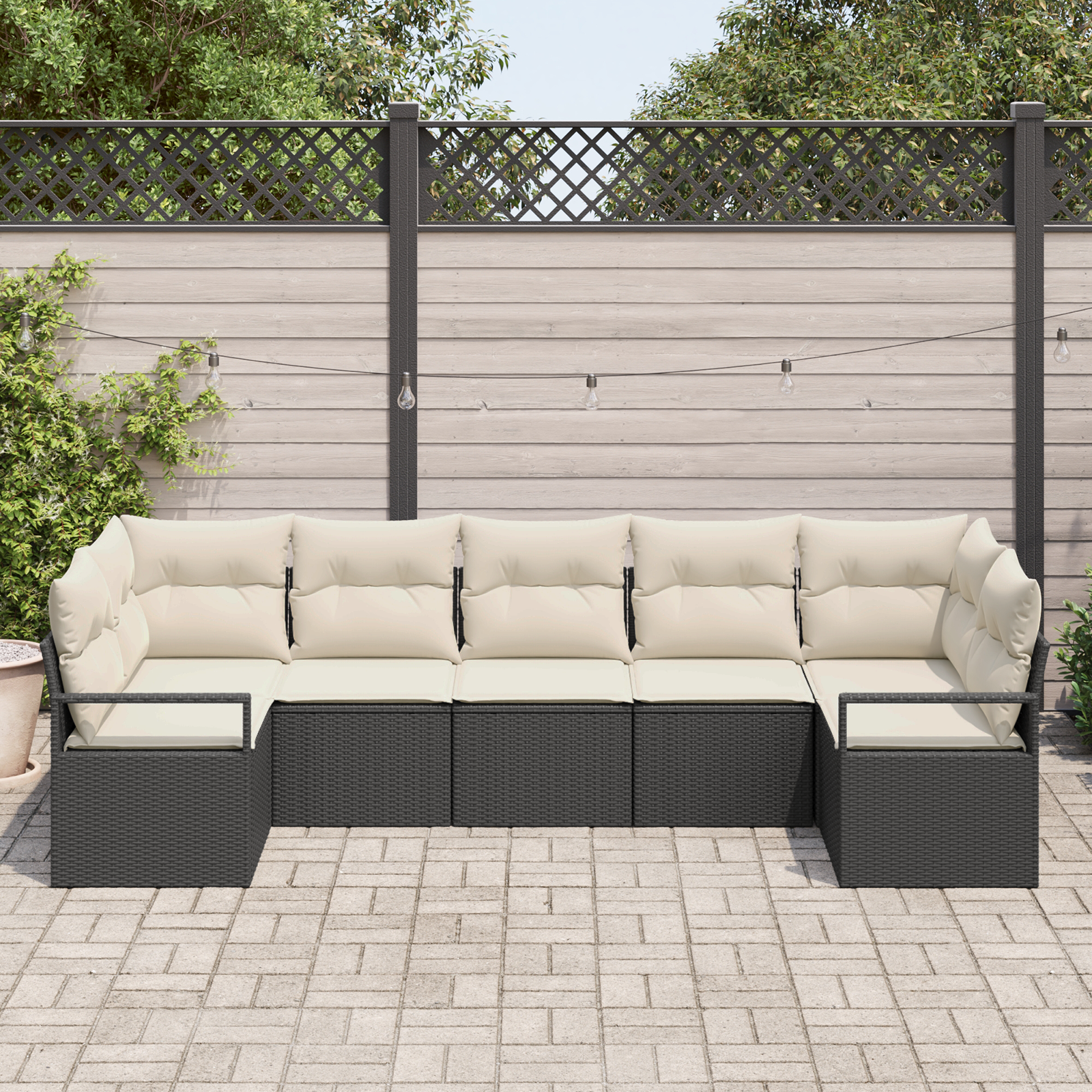 vidaXL 7-delige Tuinbankenset met kussens poly rattan zwart