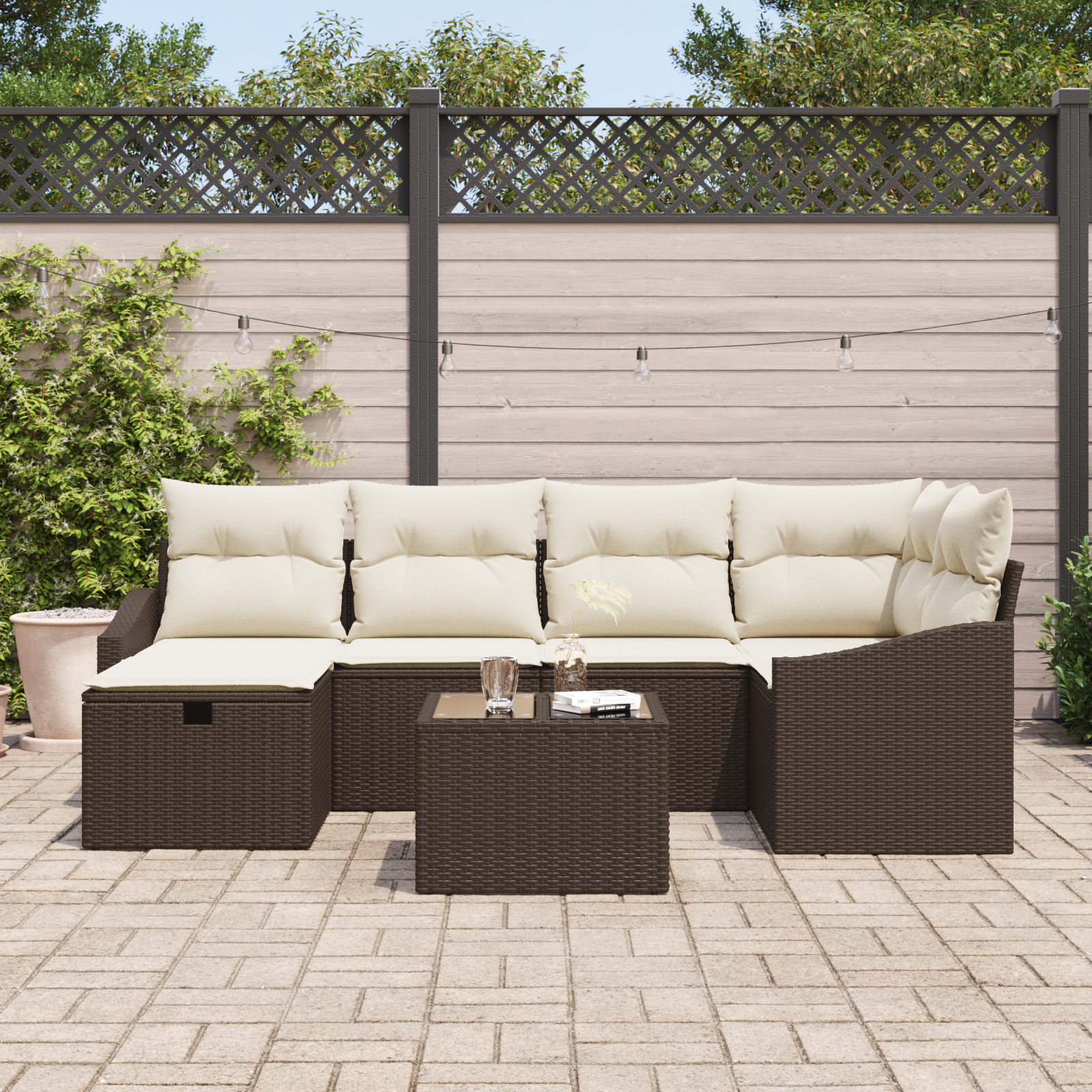 vidaXL 7-delige Tuinsalonset met Kussens Bruin Poly Rattan