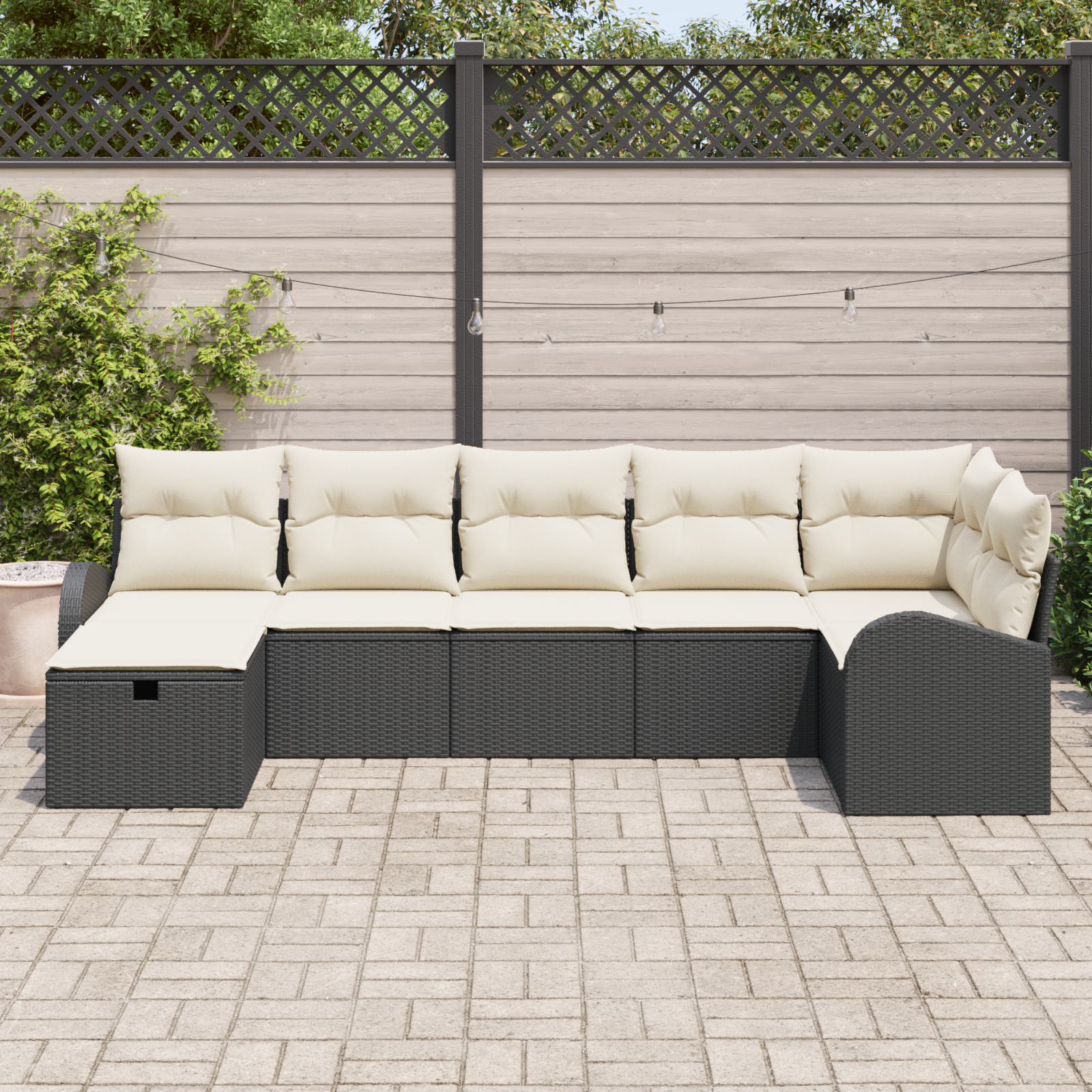 vidaXL 7-delige Tuinbankenset met kussens poly rattan zwart