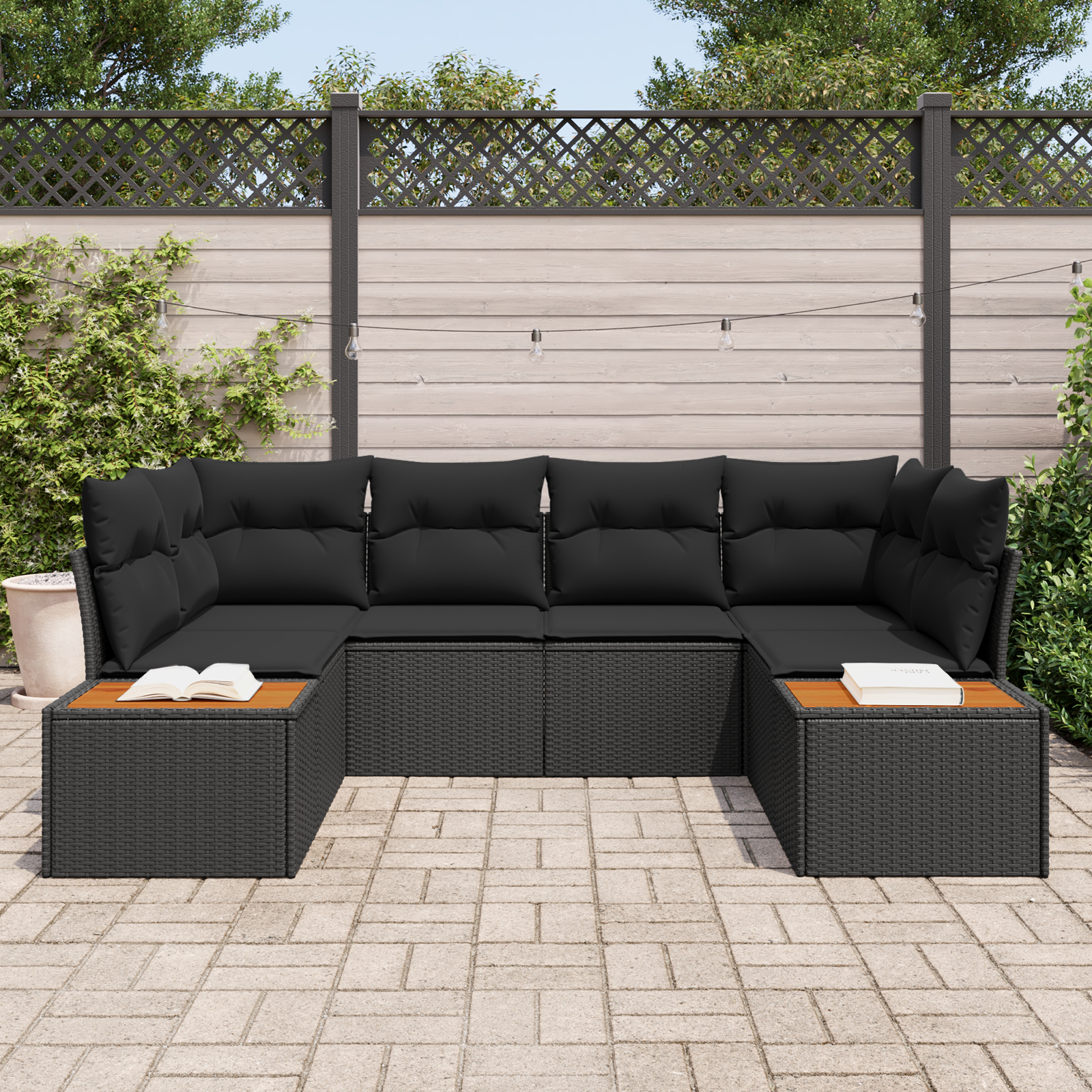 vidaXL 6-delige tuinsofa set met kussens zwart poly rattan acacia