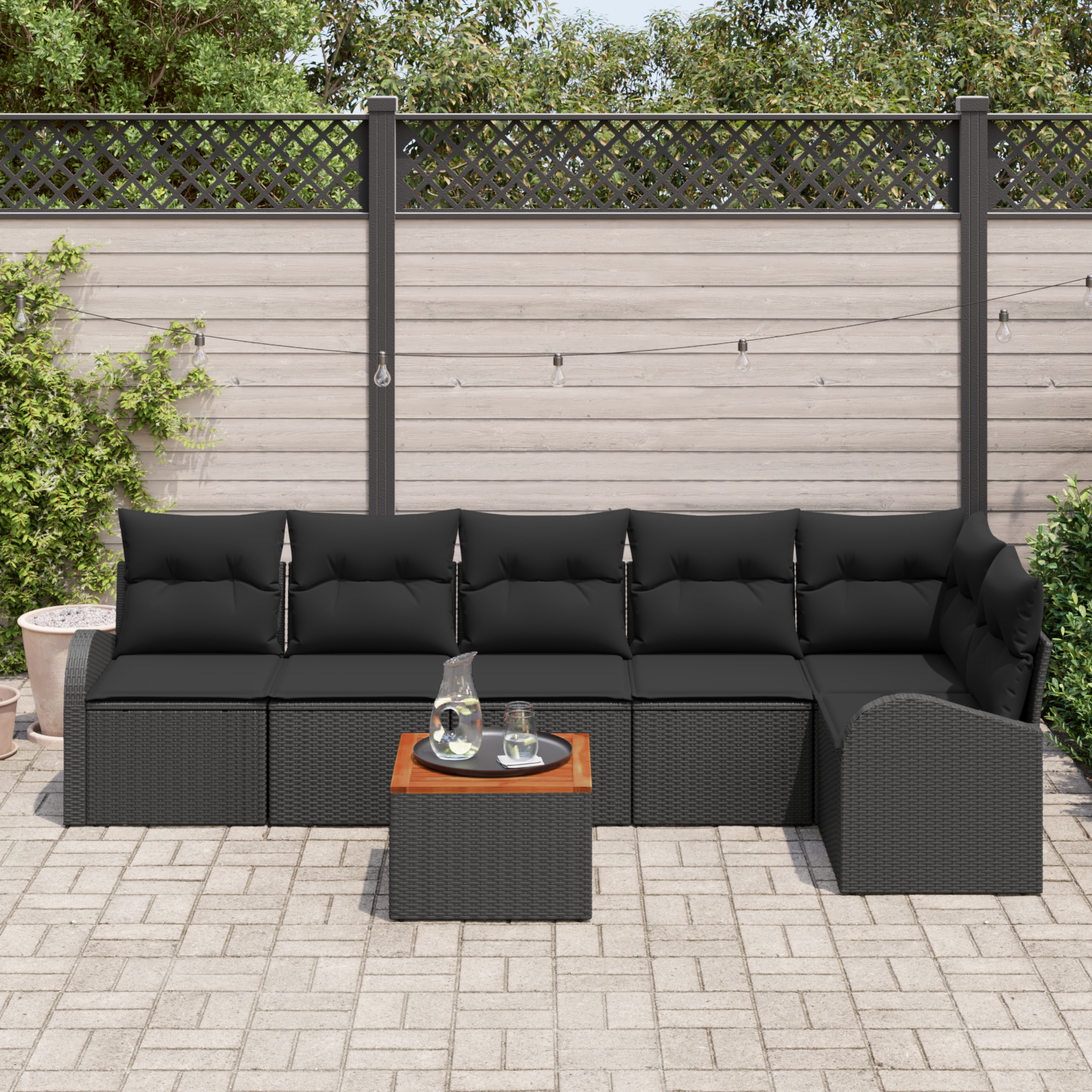 vidaXL 7-delige tuinsofa set met kussens zwart poly rattan acacia