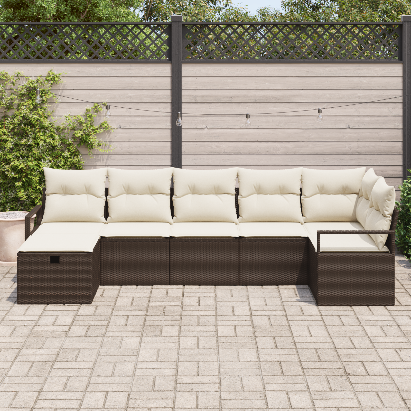 vidaXL 7-delige Tuinbankenset met kussens poly rattan bruin