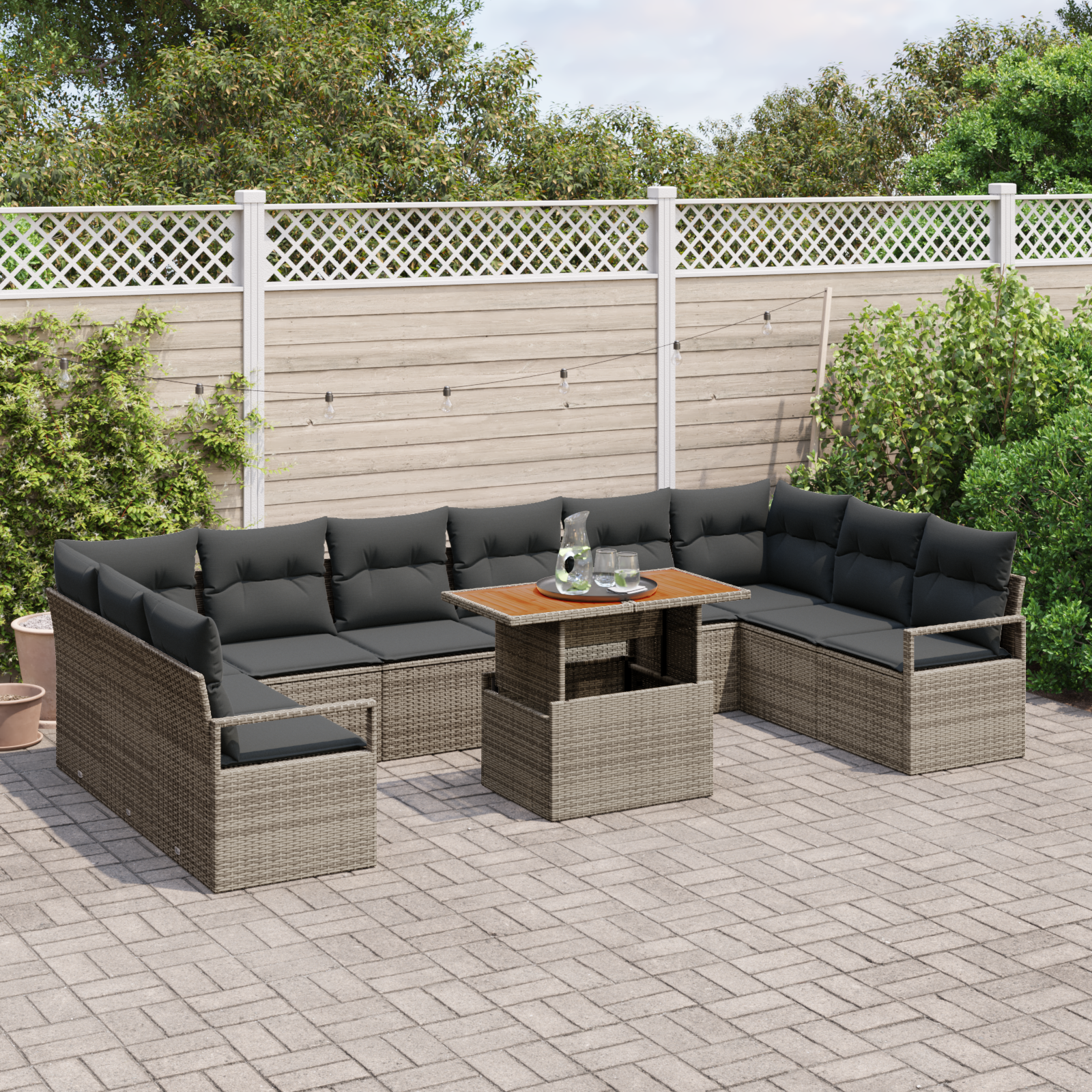 vidaXL 11-delige tuinsofa set met kussens in het grijs van poly rattan en acacia