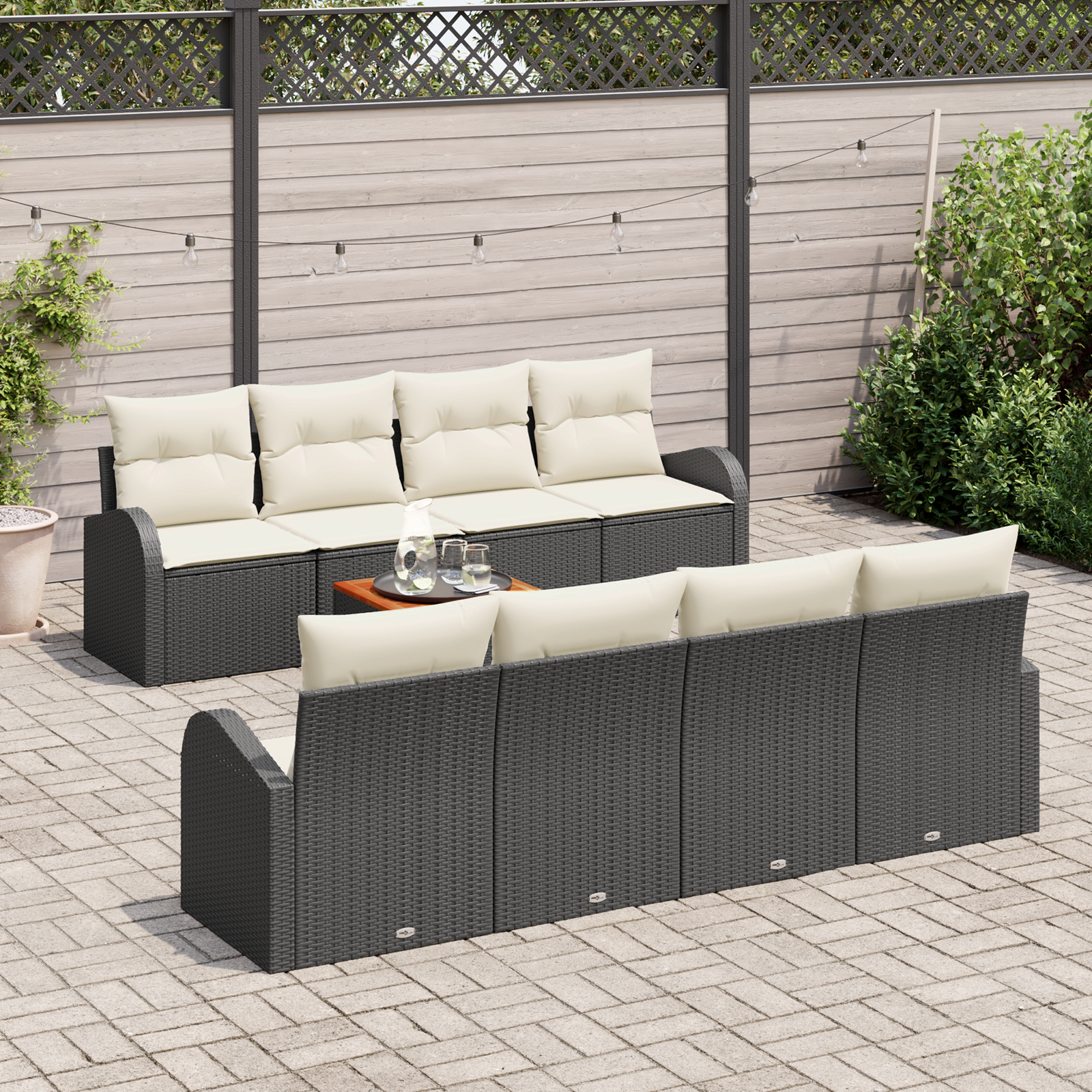 vidaXL 9-delige Tuinbankenset met kussens poly rattan acacia zwart