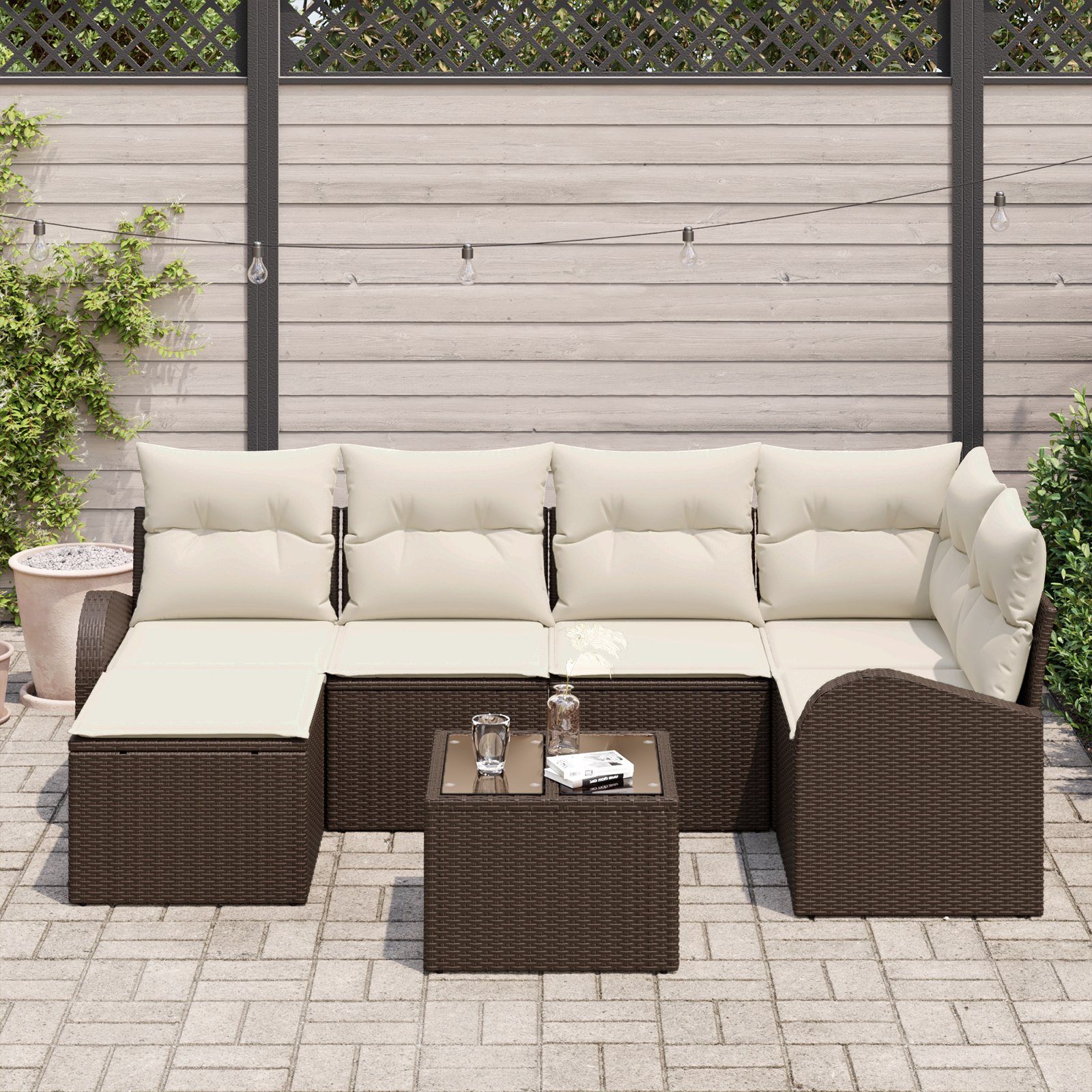 vidaXL 6-delige tuinsofa set met kussens in grijs poly rattan