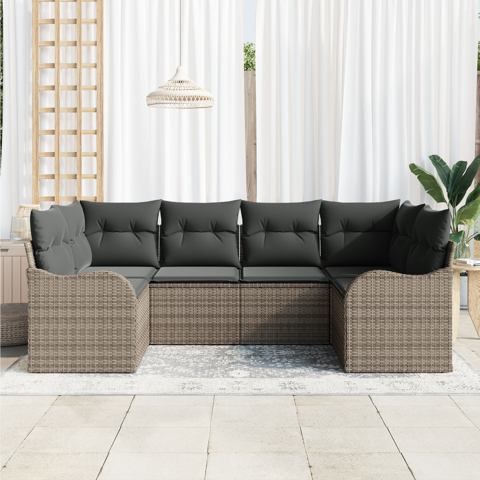 vidaXL 6-delige ligbedset met kussens - grijs poly rattan