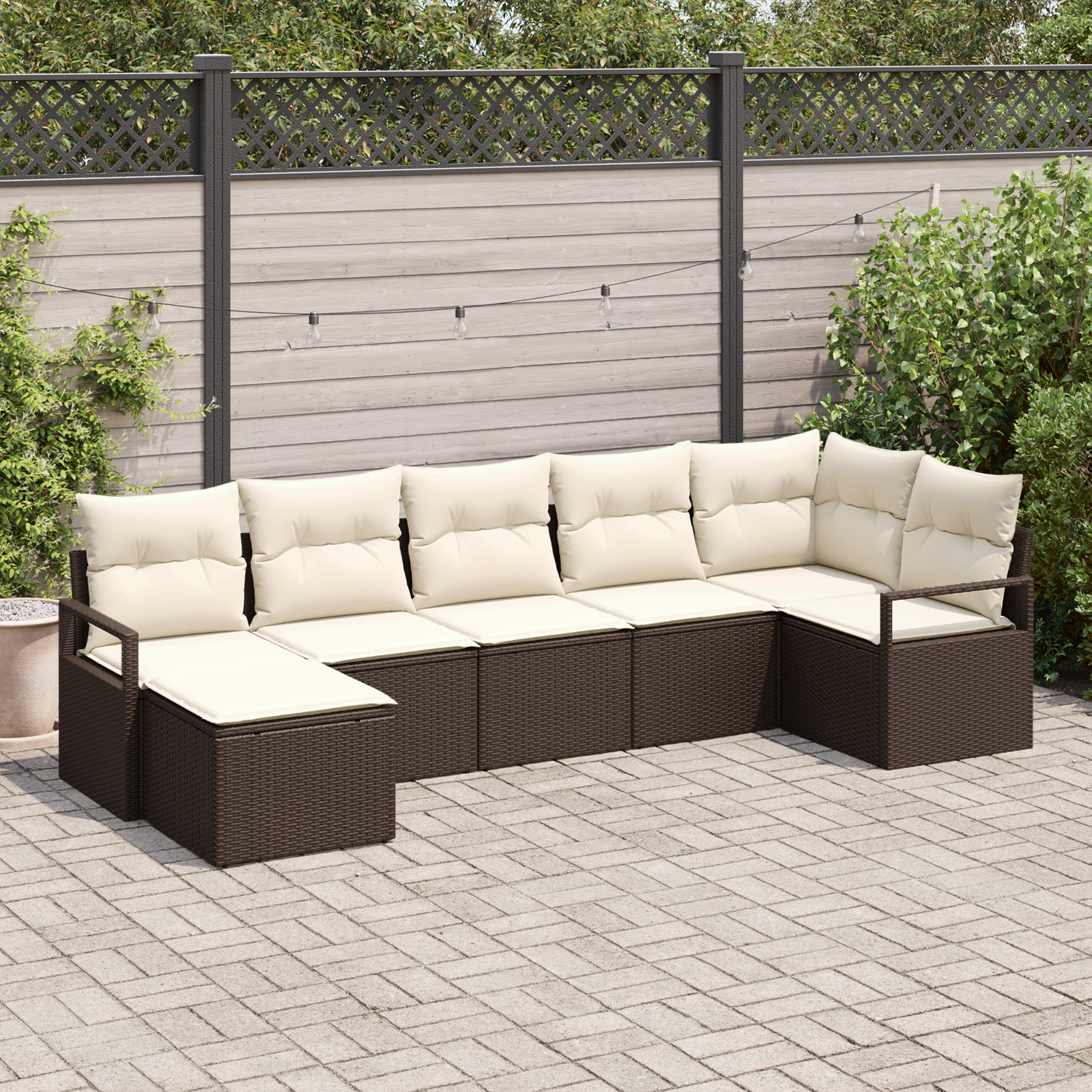vidaXL 7-delige loungeset met kussens bruin poly rattan