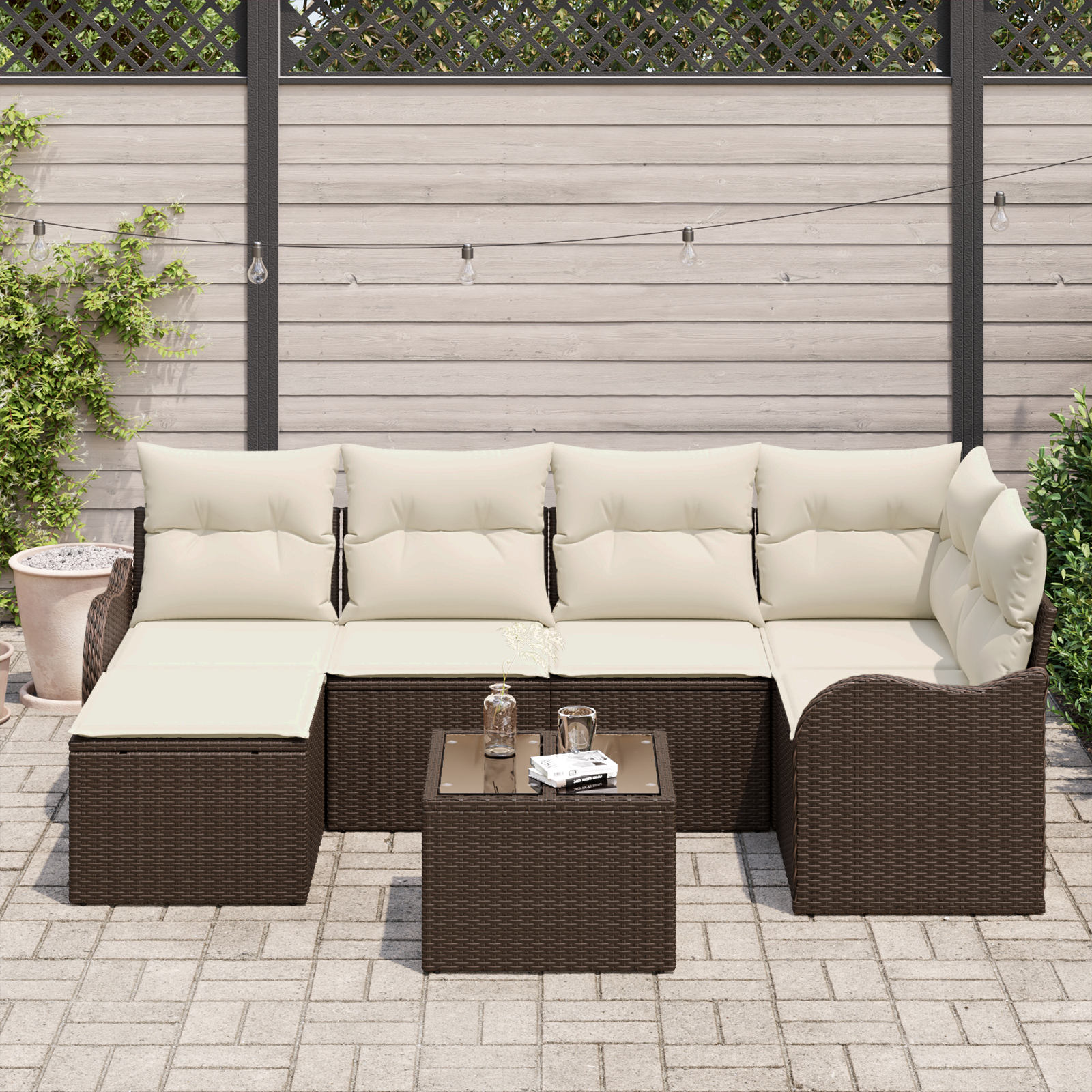 vidaXL 6-delige tuinset met kussens - grijs poly rattan