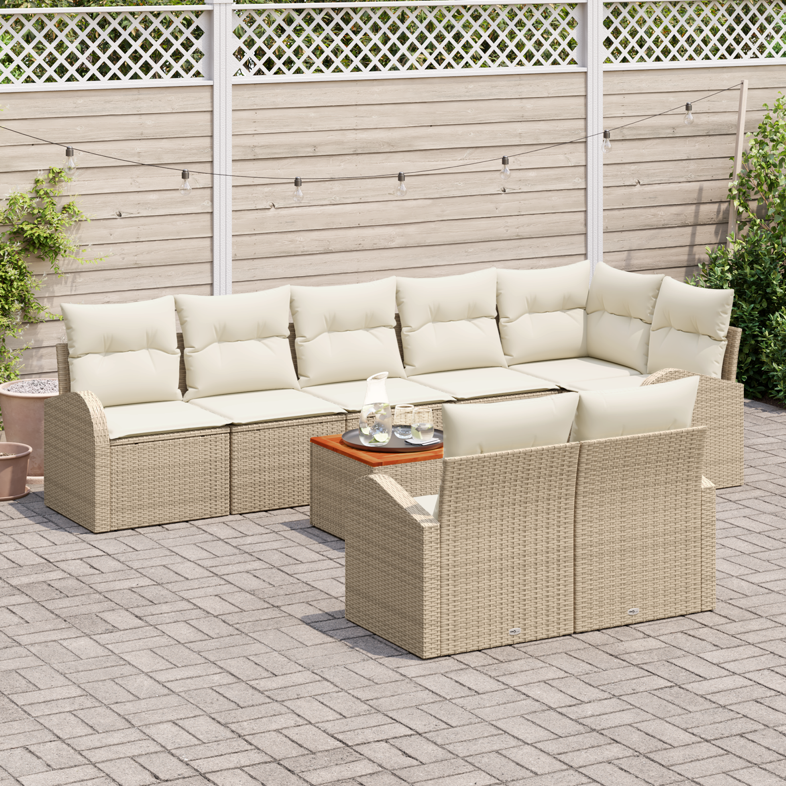 vidaXL 9-delige Tuinbankenset met kussens poly rattan acacia beige