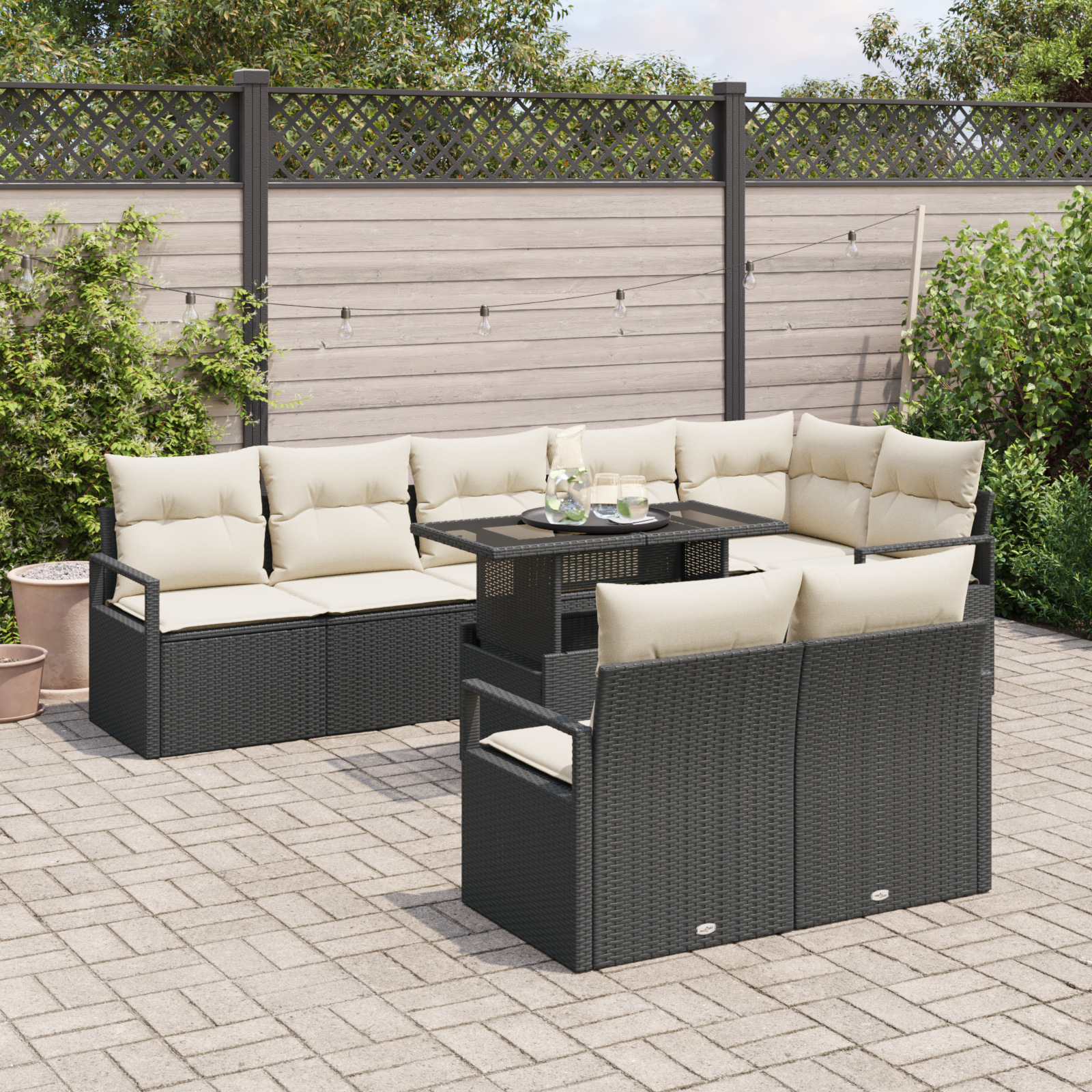 vidaXL 9-delige Tuinbankenset met kussens poly rattan zwart