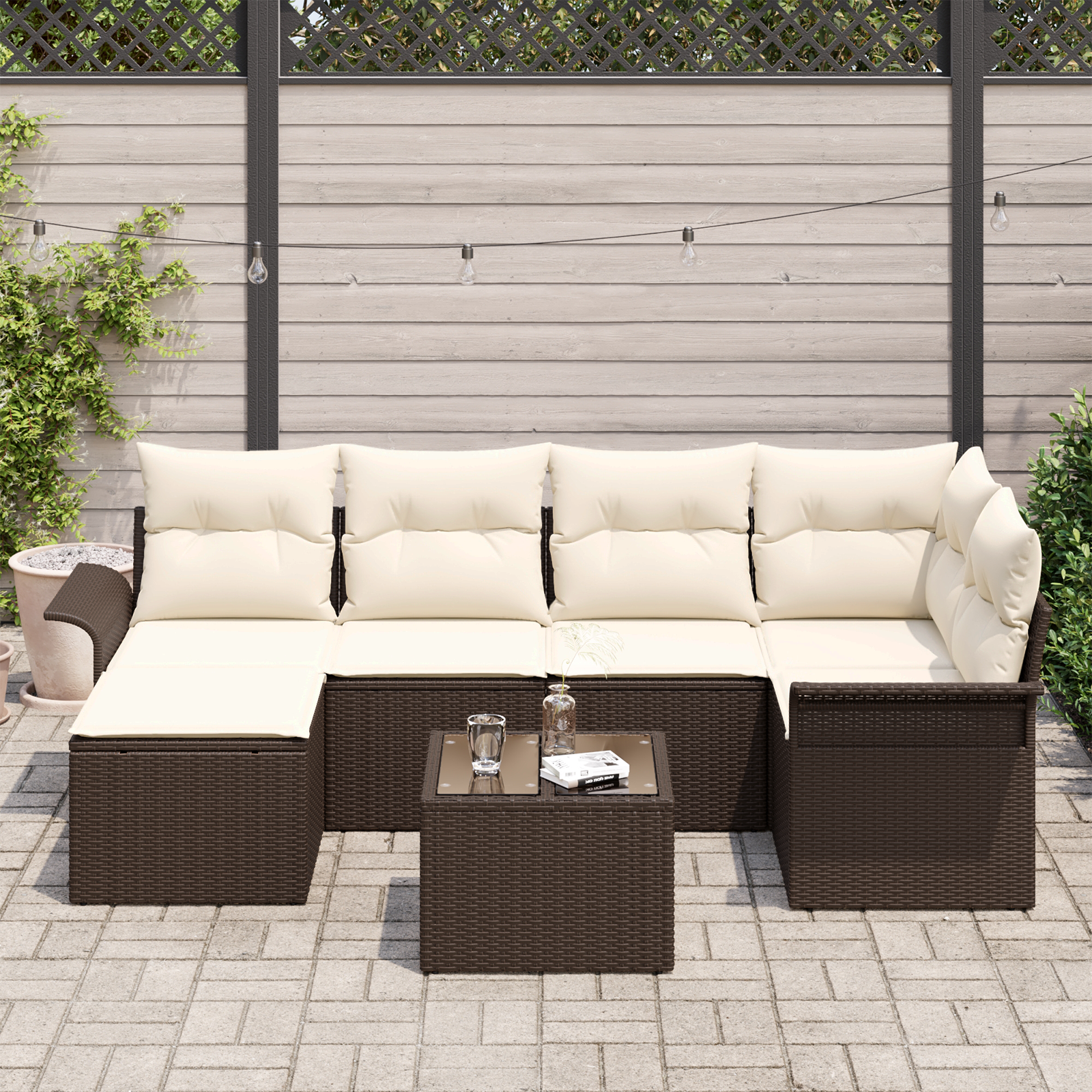 vidaXL 6-delige tuinset met kussens - grijs poly rattan