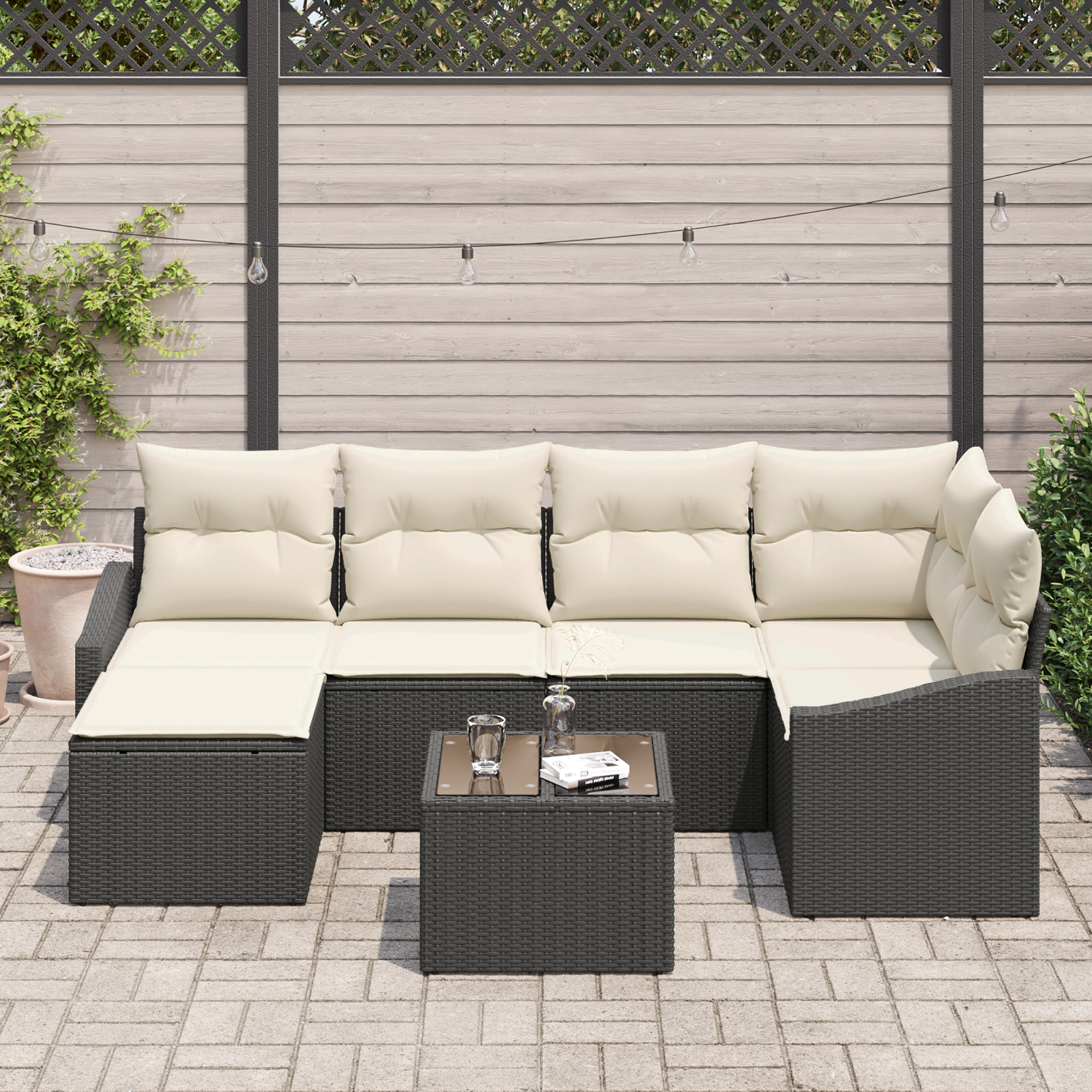 vidaXL 6-delige Tuinset met Kussens Bruin Poly Rattan