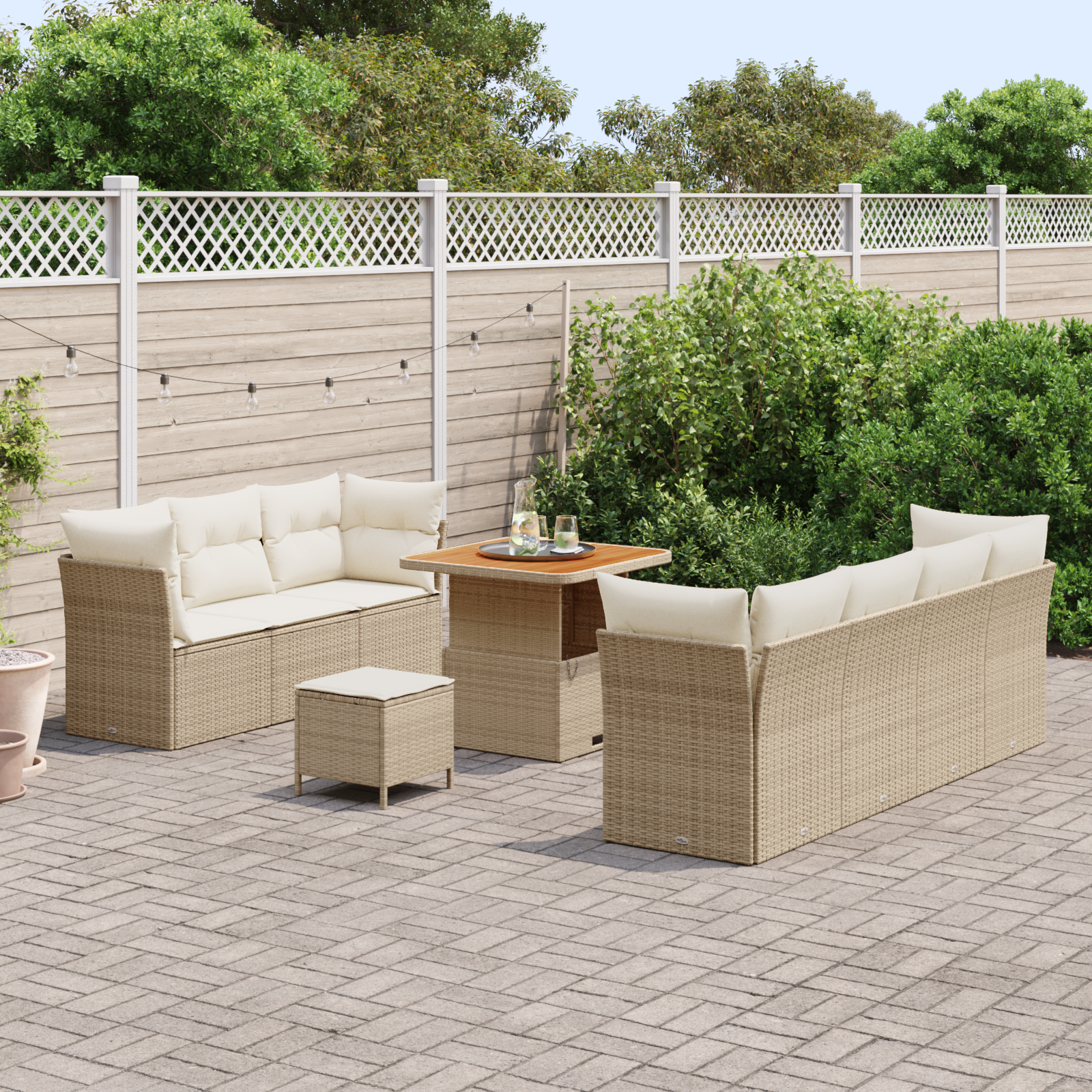 vidaXL 10-delige tuinset met kussens - Beige poly rattan en acacia