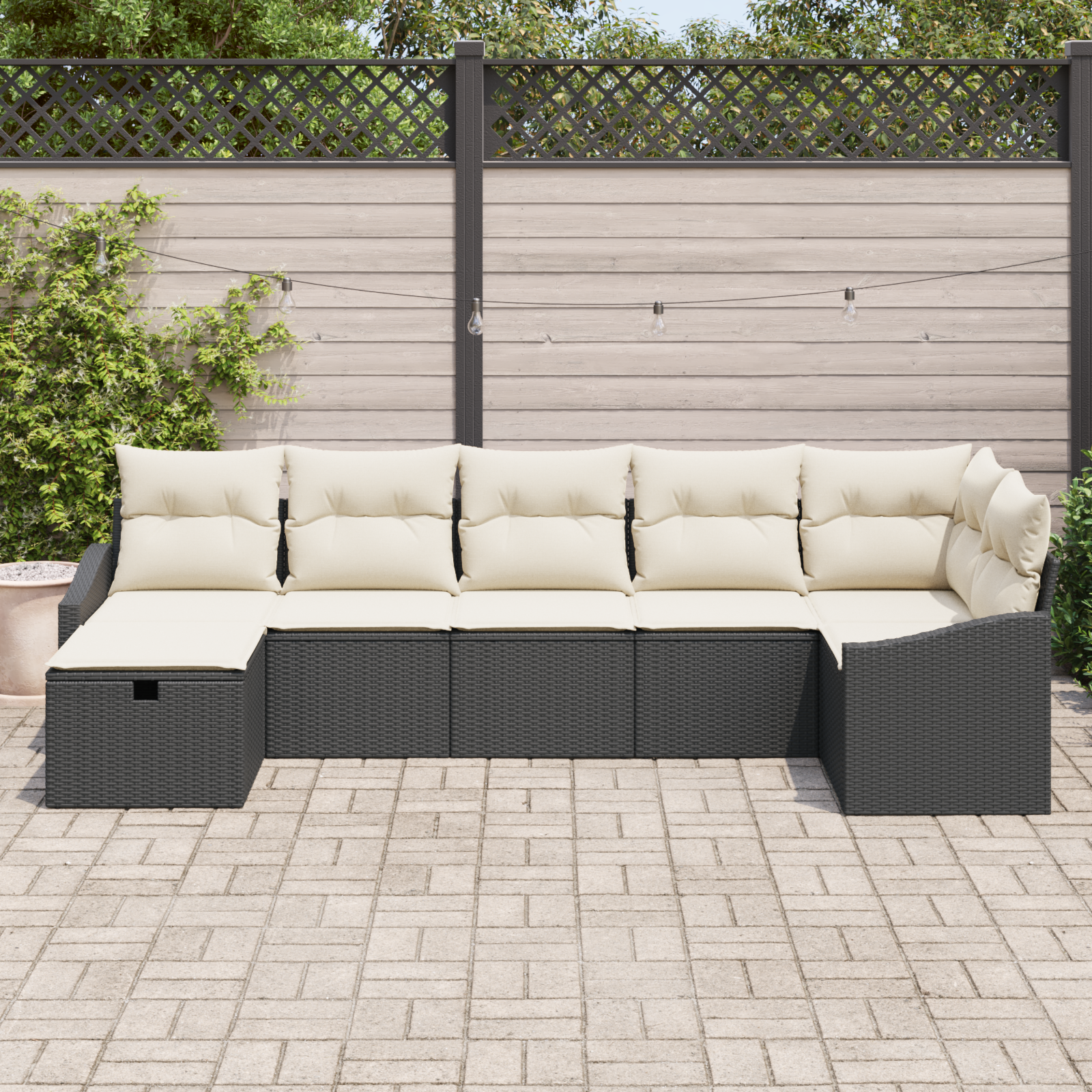 vidaXL 7-delige Tuinbankenset met kussens poly rattan zwart