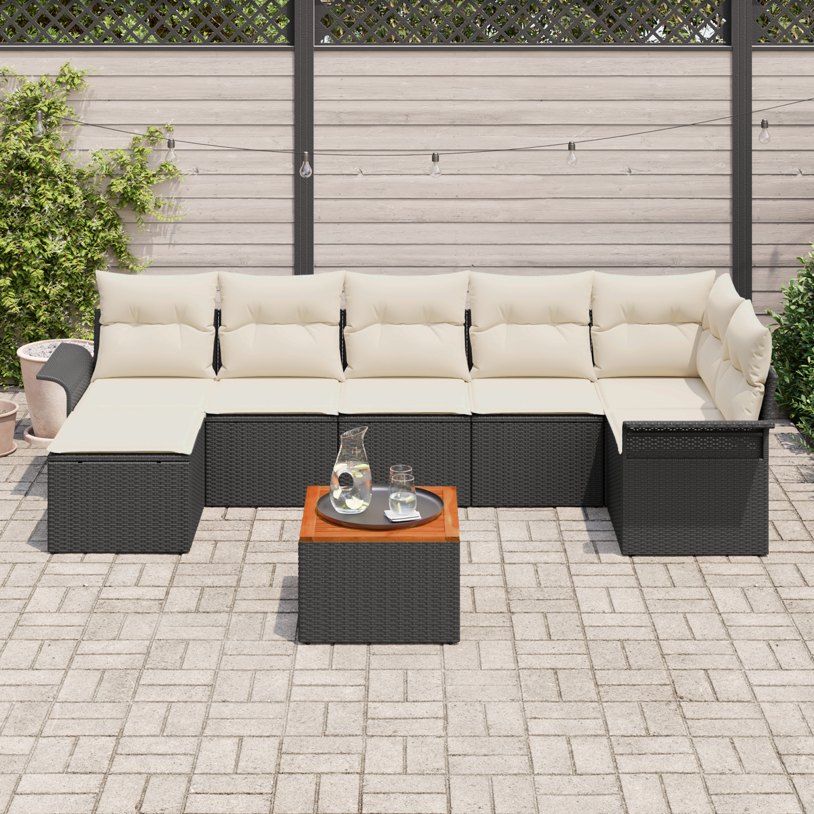 vidaXL 8-delige Tuinbankenset met kussens poly rattan acaciahout zwart