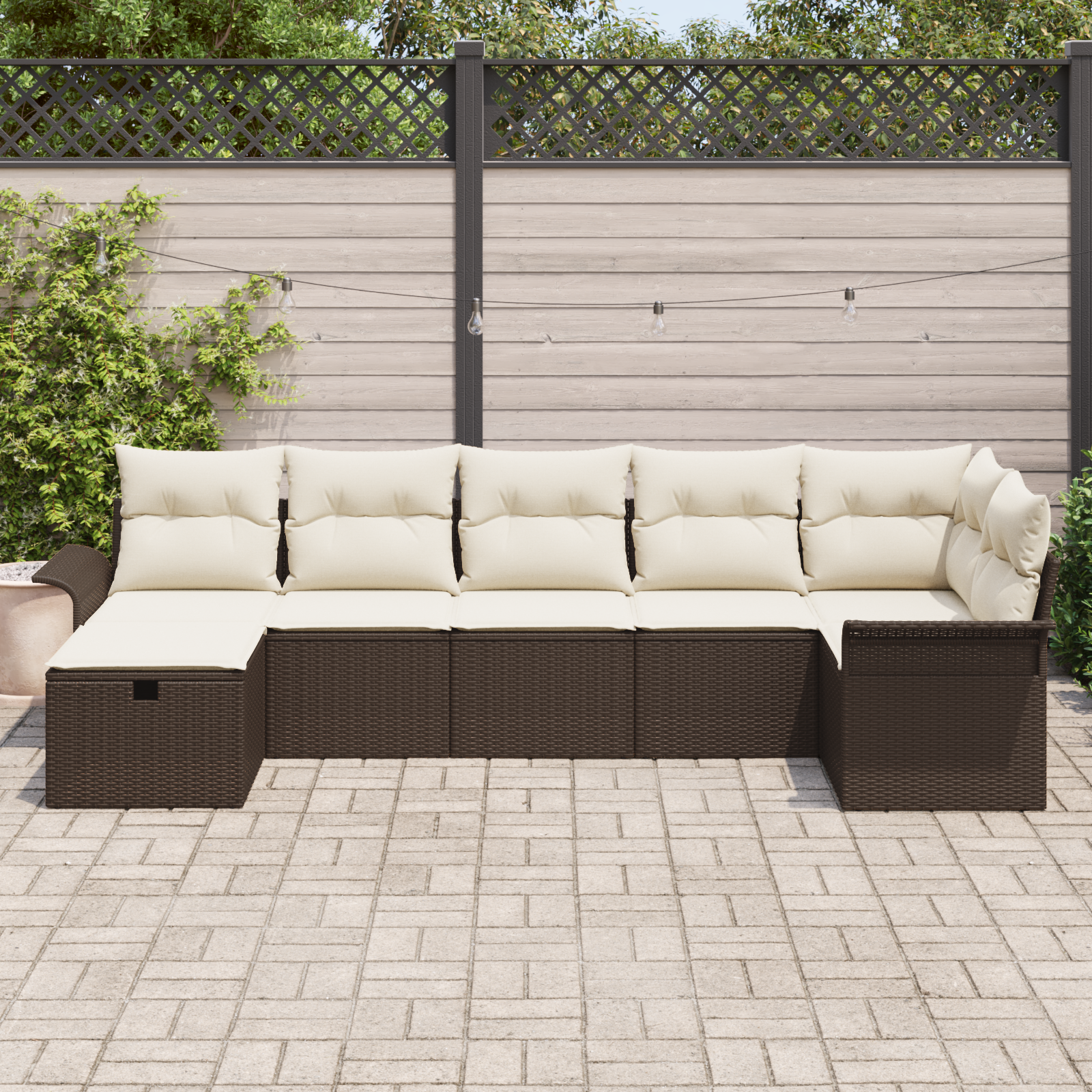 vidaXL 7-delige Tuinbankenset met kussens poly rattan bruin