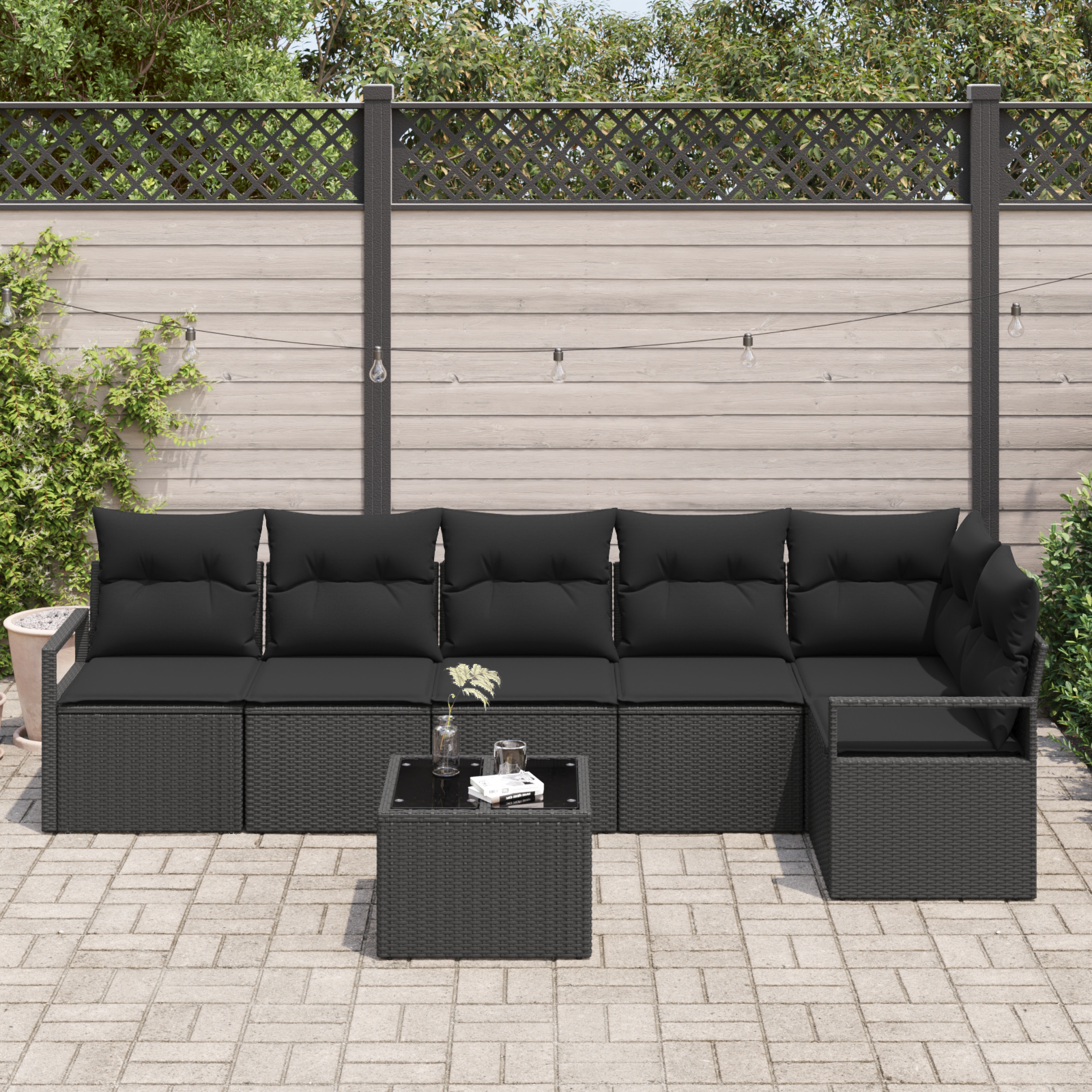 vidaXL 7-delige tuinsofa set met kussens in beige poly rattan
