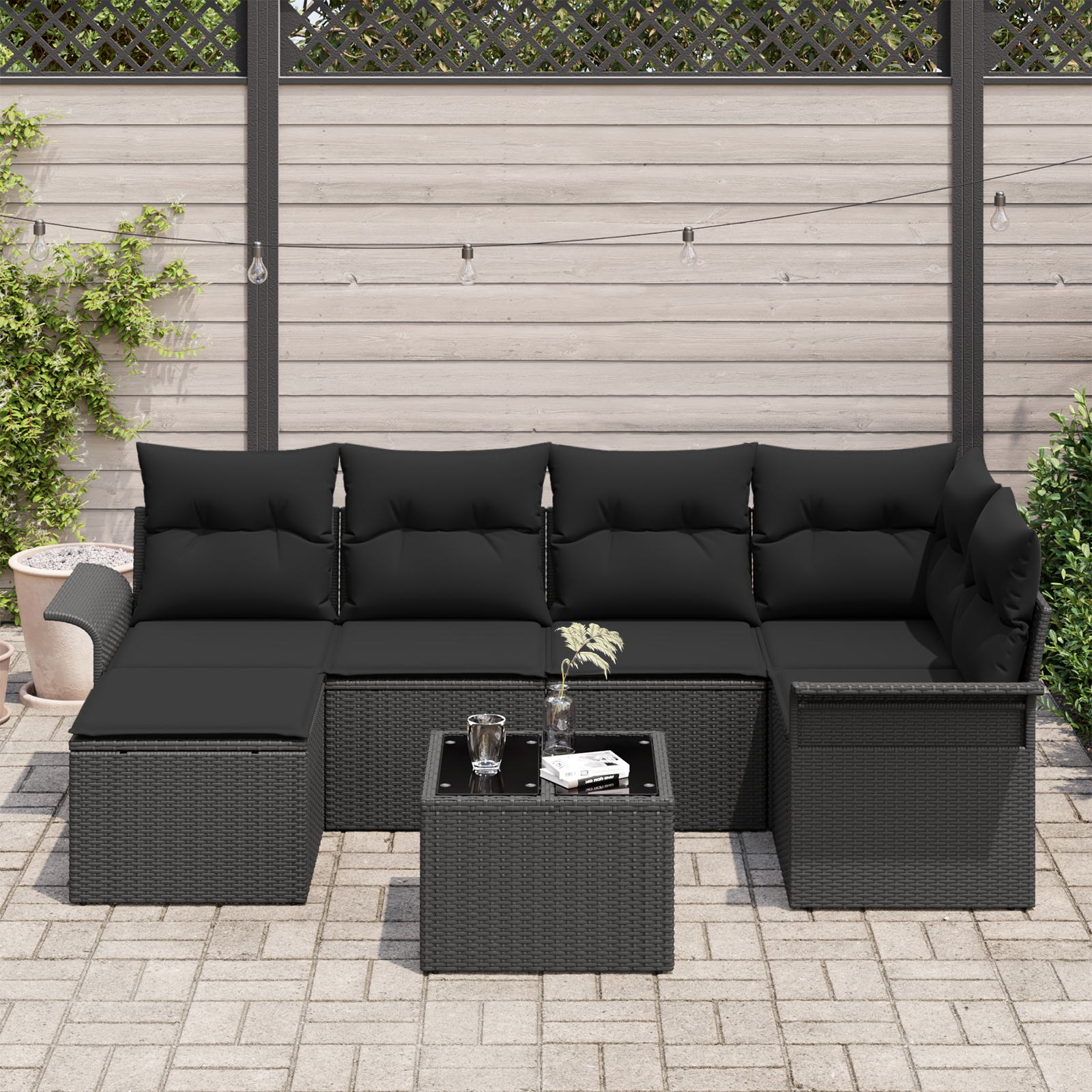 vidaXL 7-delige tuinset met kussens in beige poly rattan