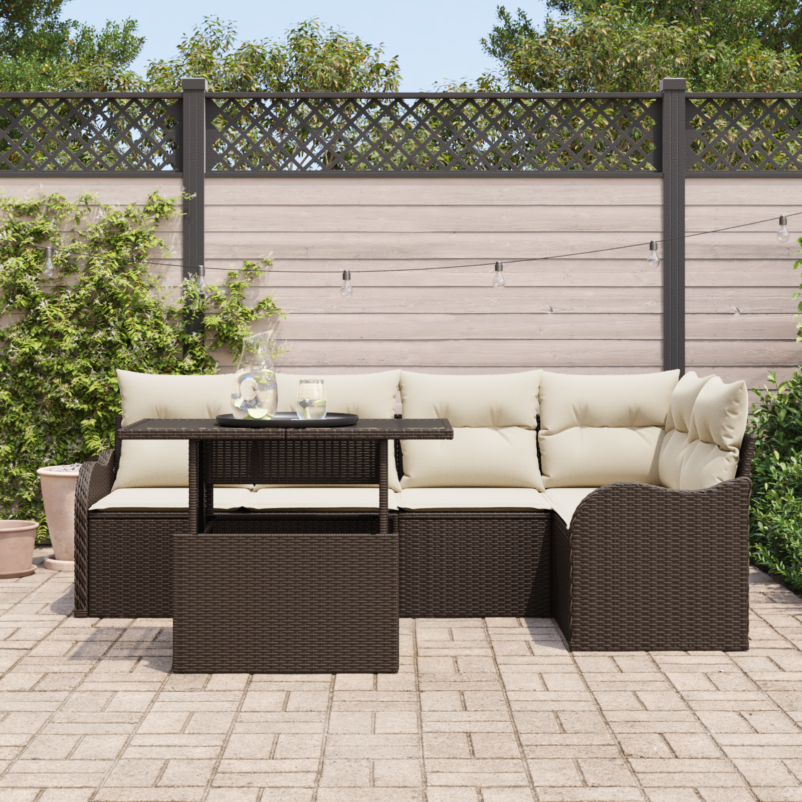 vidaXL 6-delige tuin bankenset met kussens poly rattan bruin