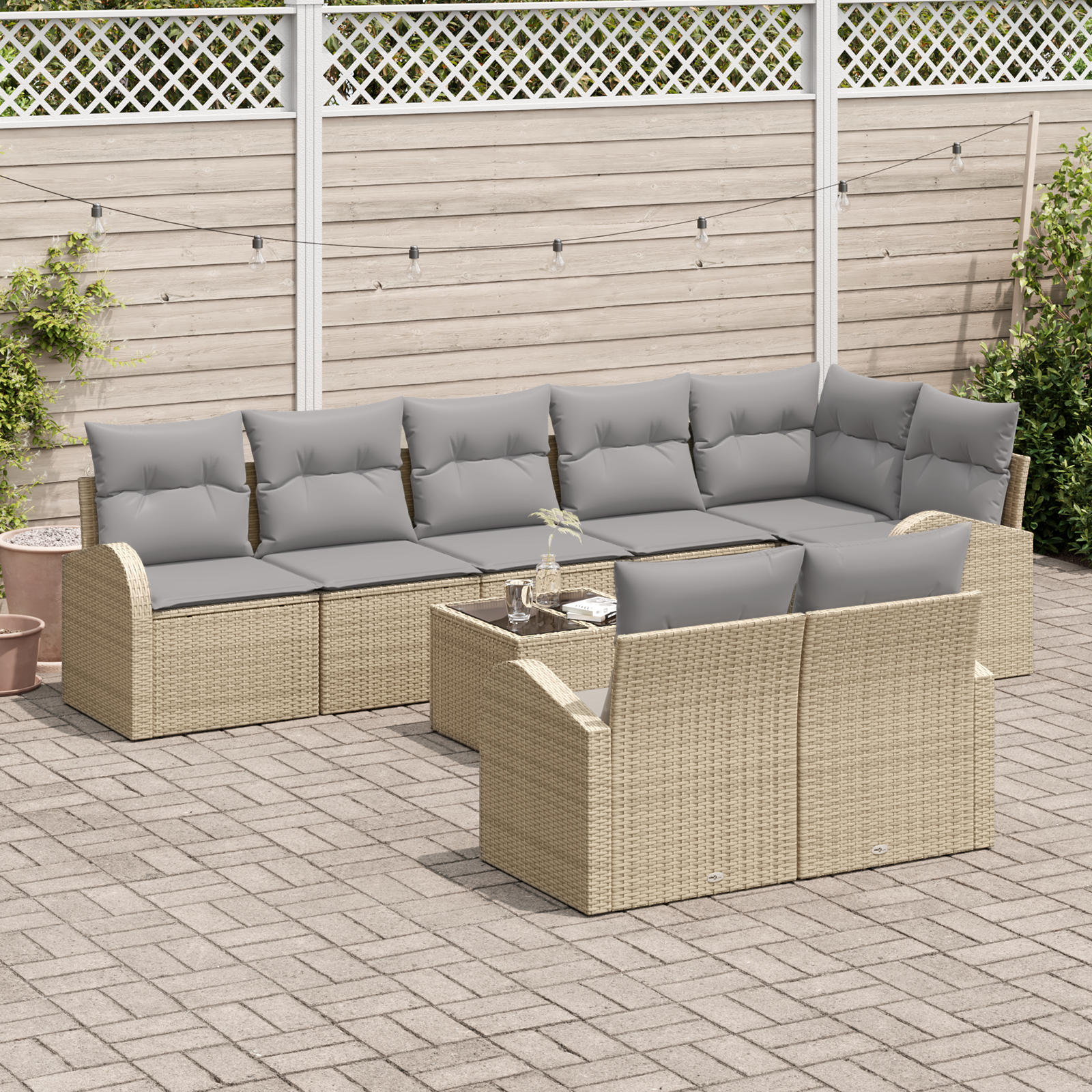 vidaXL 9-delige Tuinbankenset met kussens poly rattan zwart
