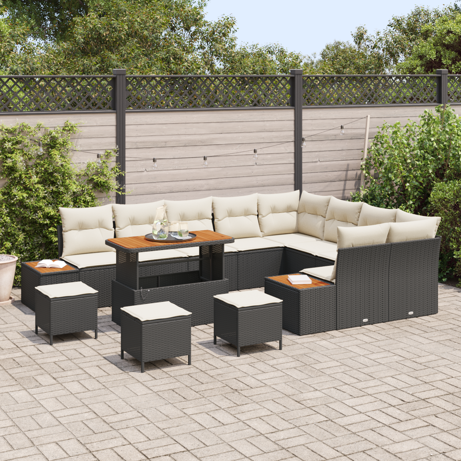 vidaXL 13-delige tuinset met kussens zwart poly rattan acacia