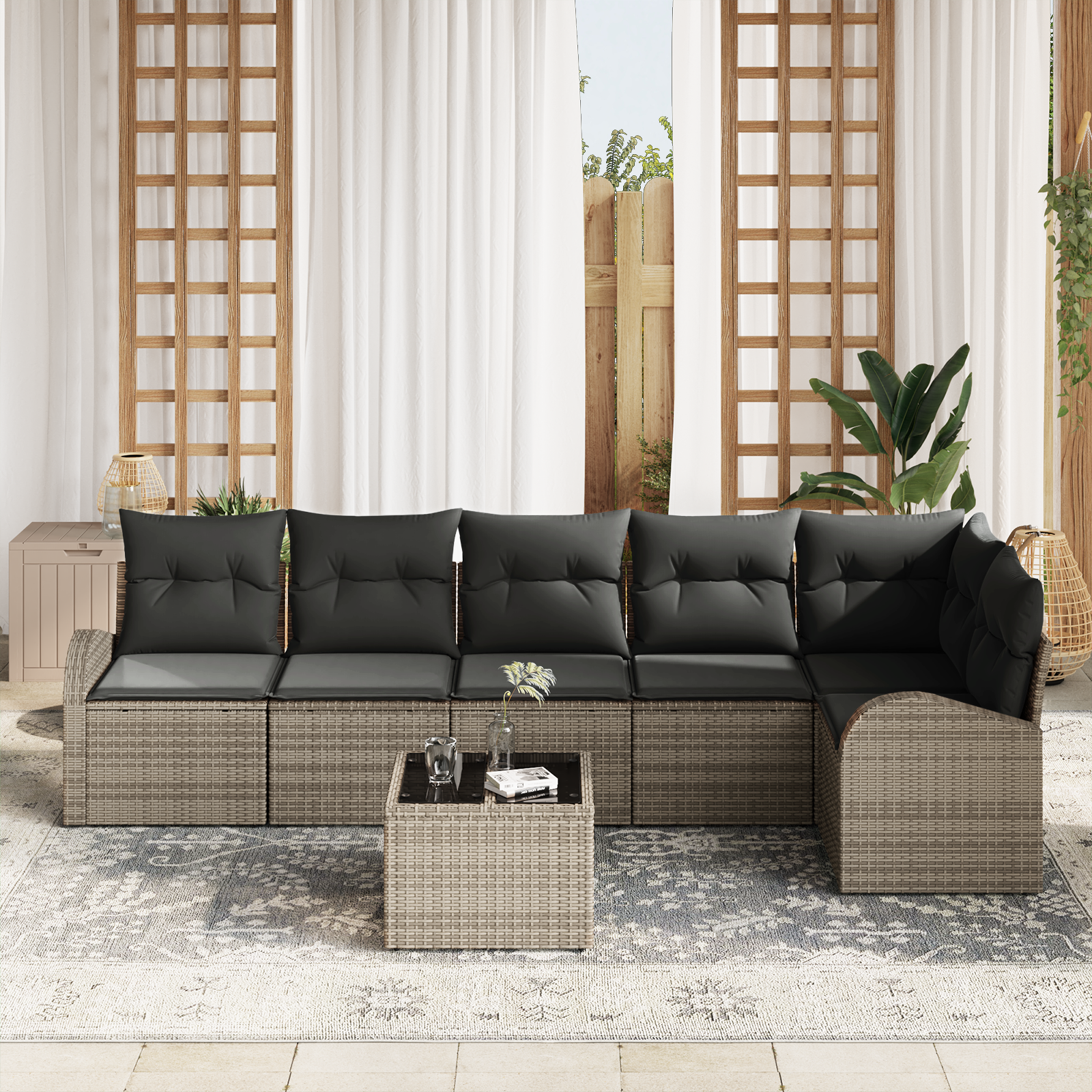 vidaXL 6-delige tuinset met kussens zwart poly rattan