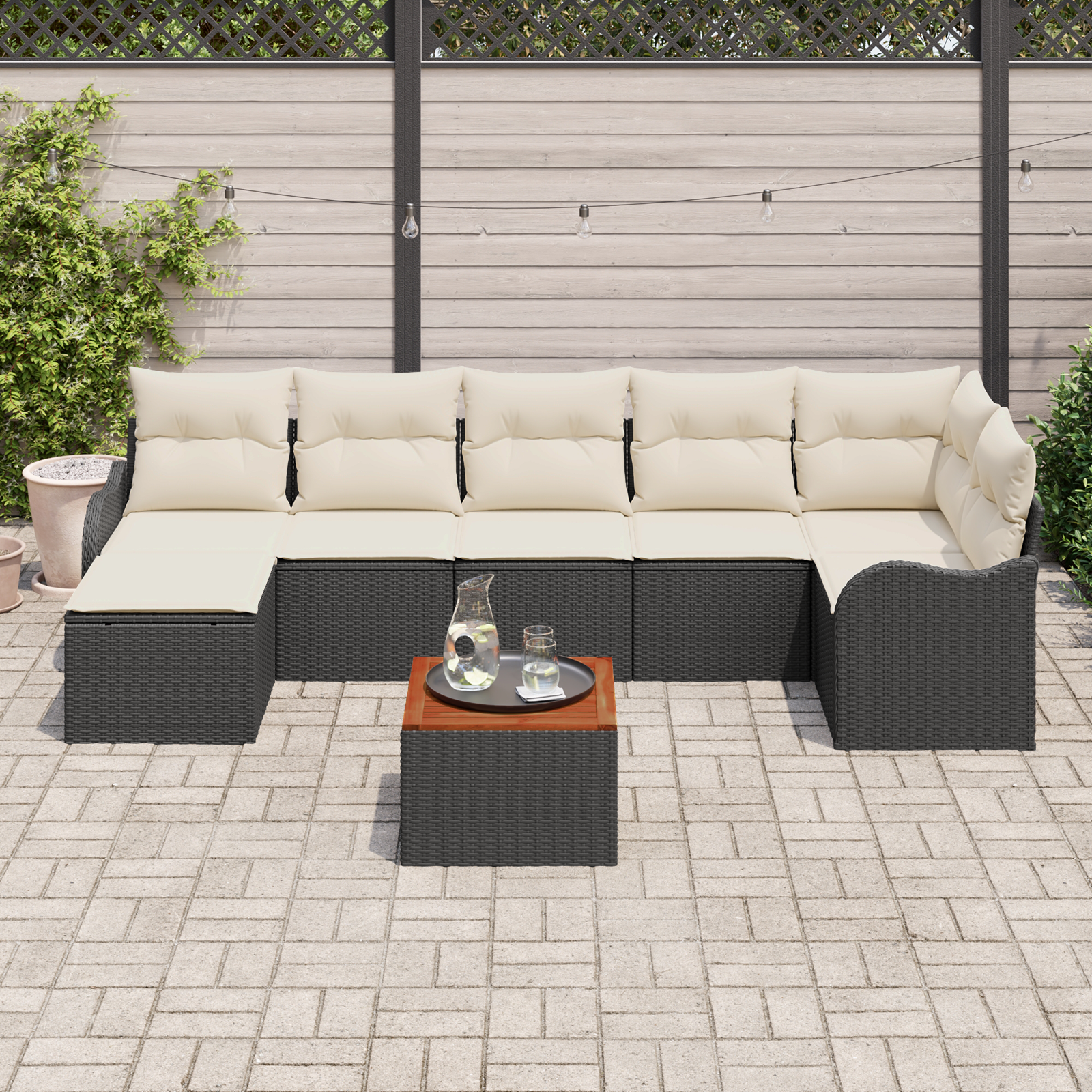 vidaXL 8-delige tuinset met kussens zwart poly rattan acacia