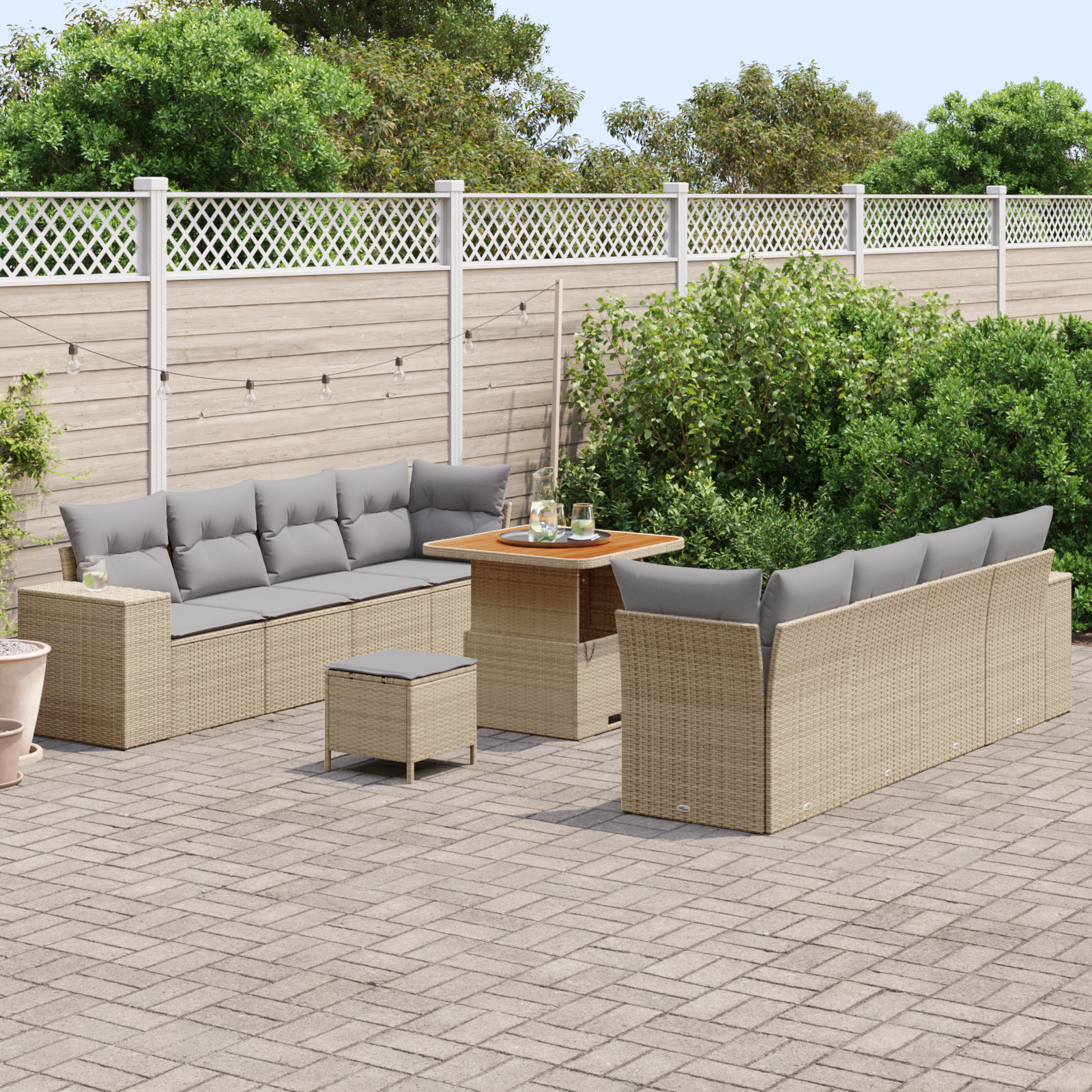 vidaXL 11-delige tuinsofa set met kussens in beige van poly rattan en acacia
