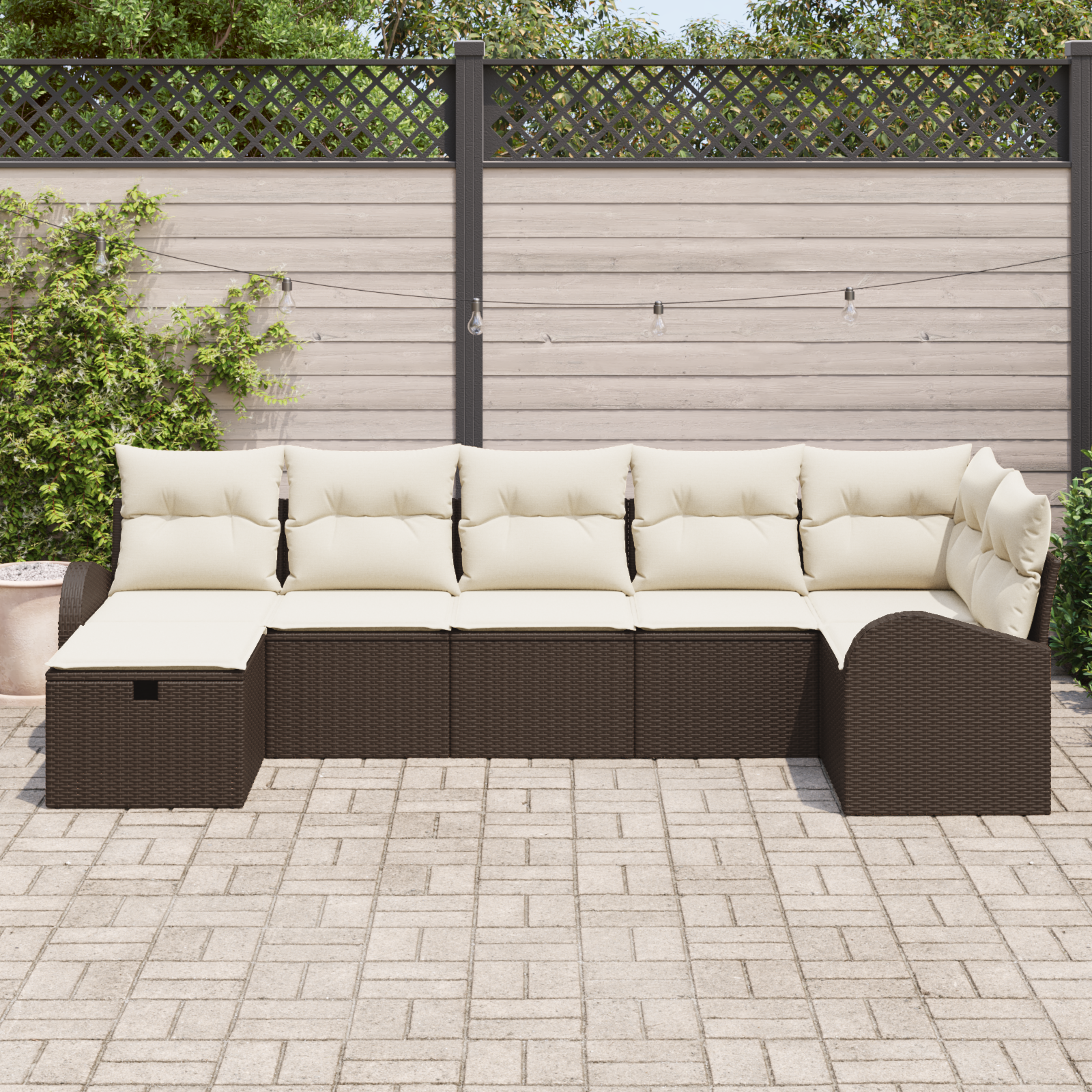 vidaXL 7-delige Tuinbankenset met kussens poly rattan bruin