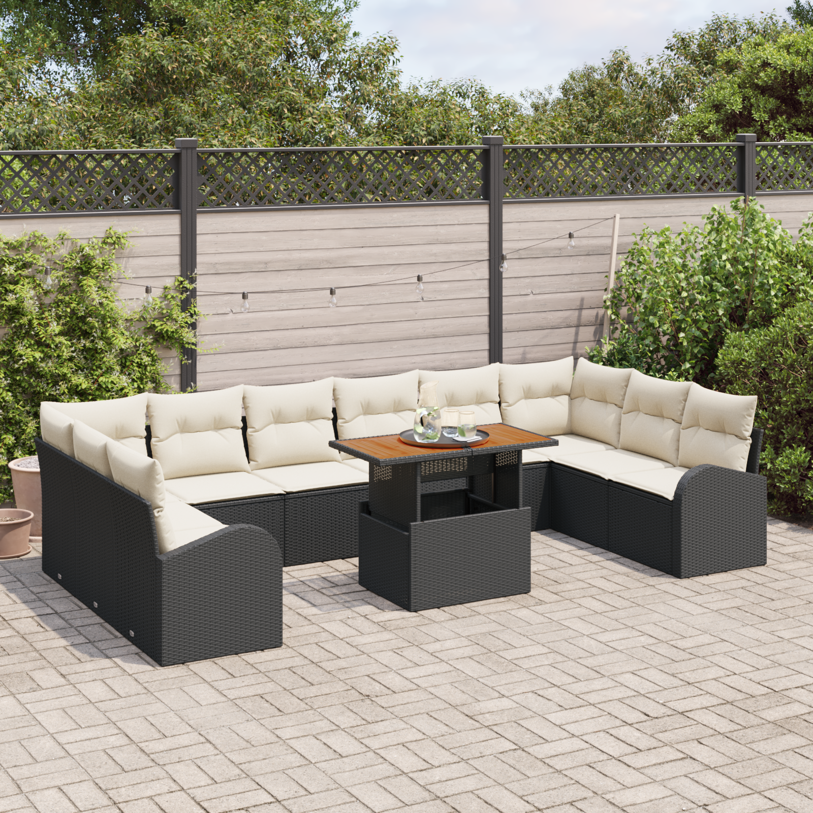 vidaXL 11-delige Tuinbankenset met kussens poly rattan zwart