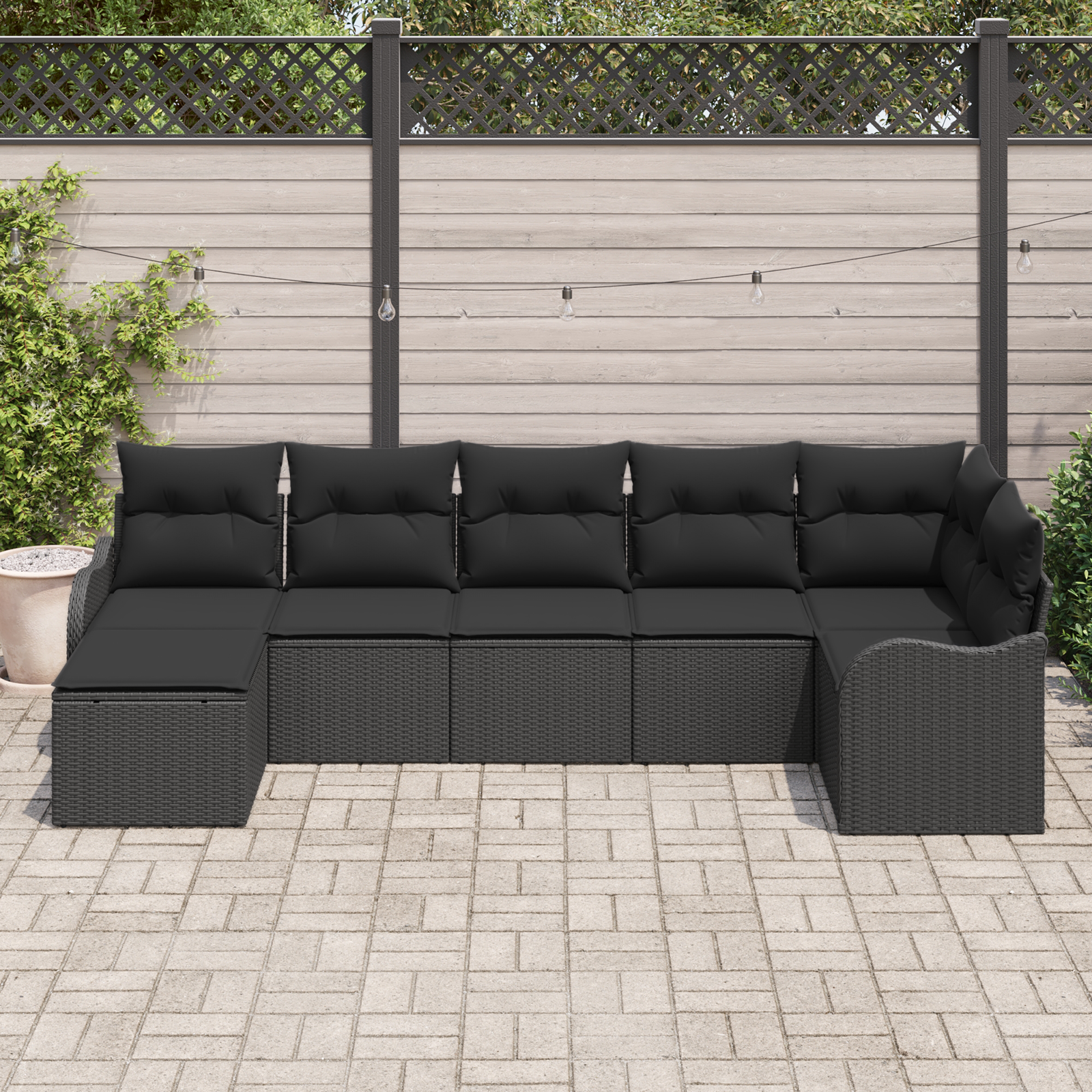 vidaXL 7-delige tuinbankset met kussens - zwart poly rattan