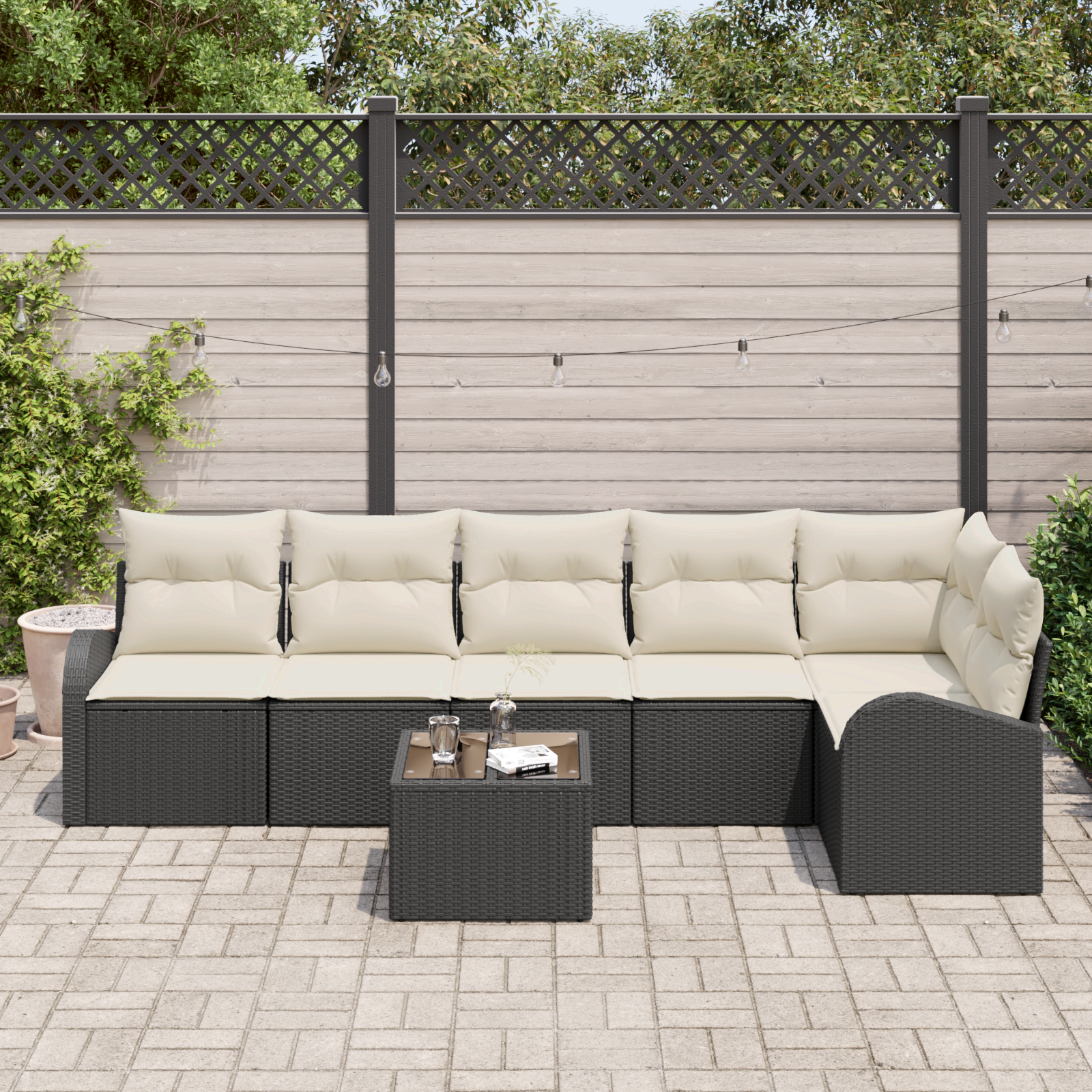 vidaXL 6-delige tuinsofa set met kussens bruin poly riet