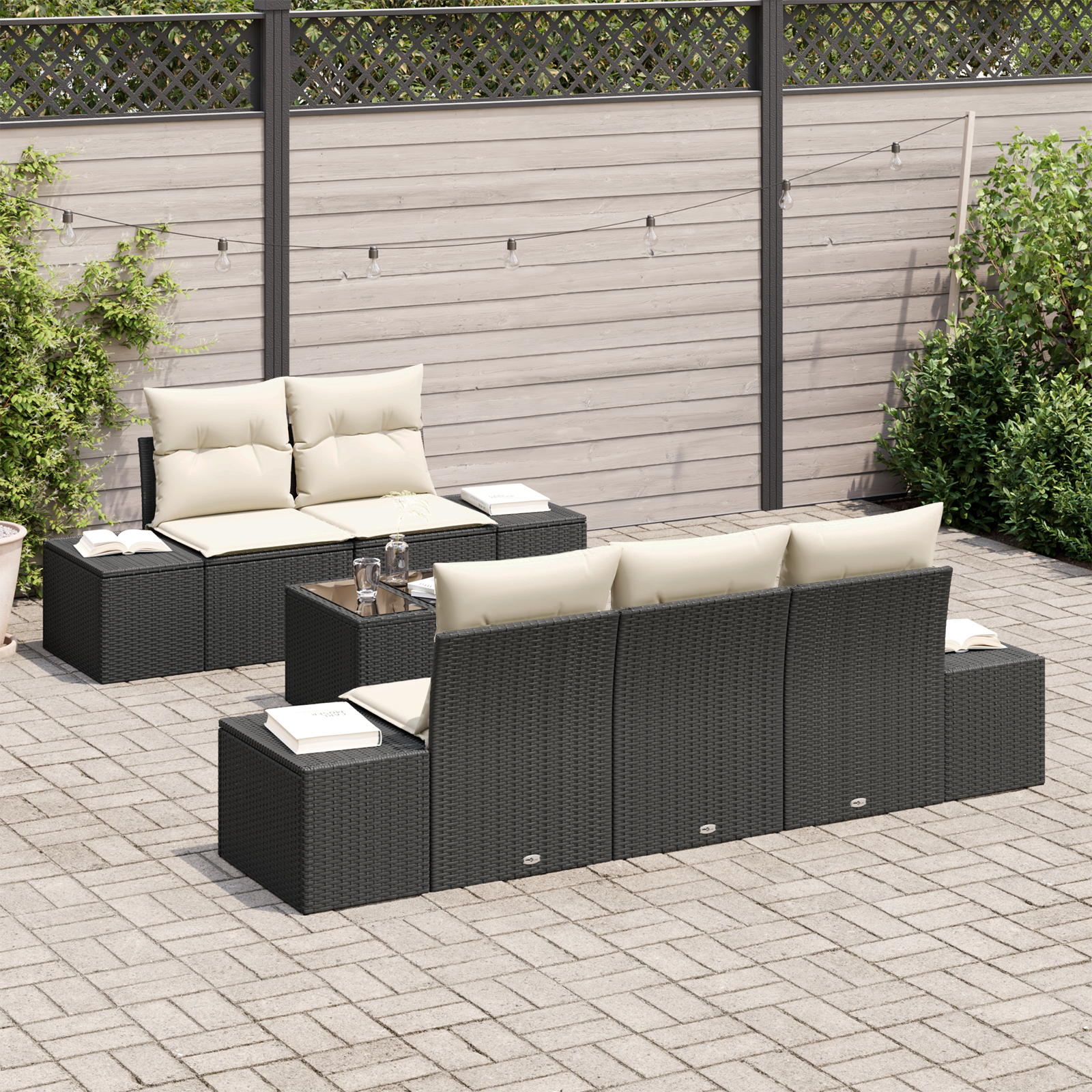 vidaXL 6-delige tuinsofa set met kussens zwart poly rattan