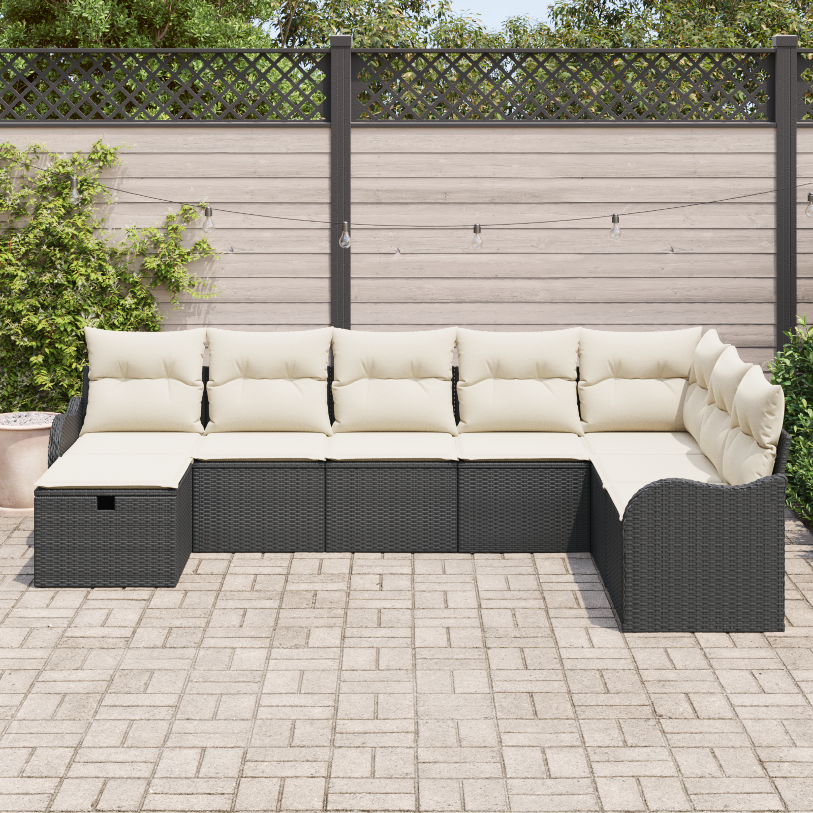 vidaXL 8-delige Tuinbankenset met kussens poly rattan zwart