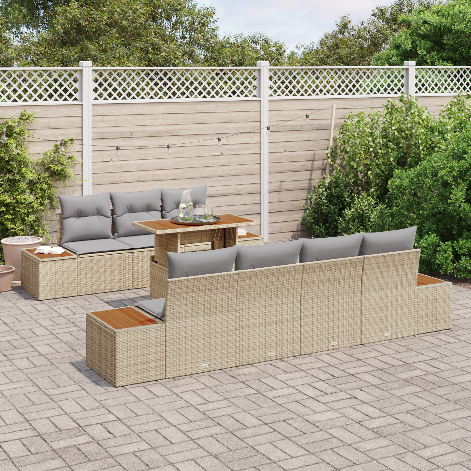 vidaXL 8-delige tuinsofaset met kussens in beige poly rattan