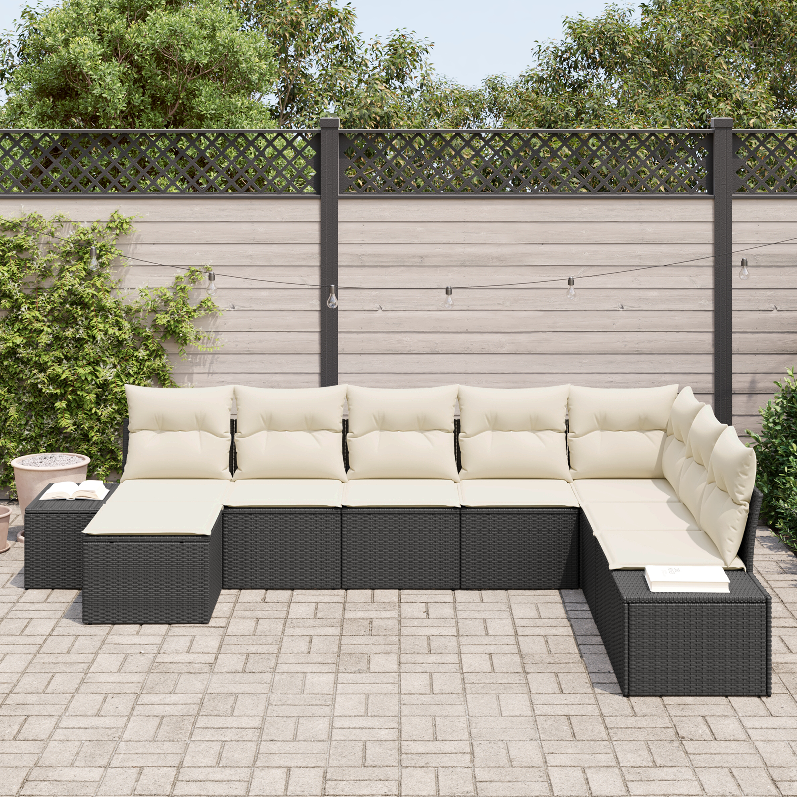 vidaXL 8-delige tuinsofa set met kussens - Zwart poly rattan